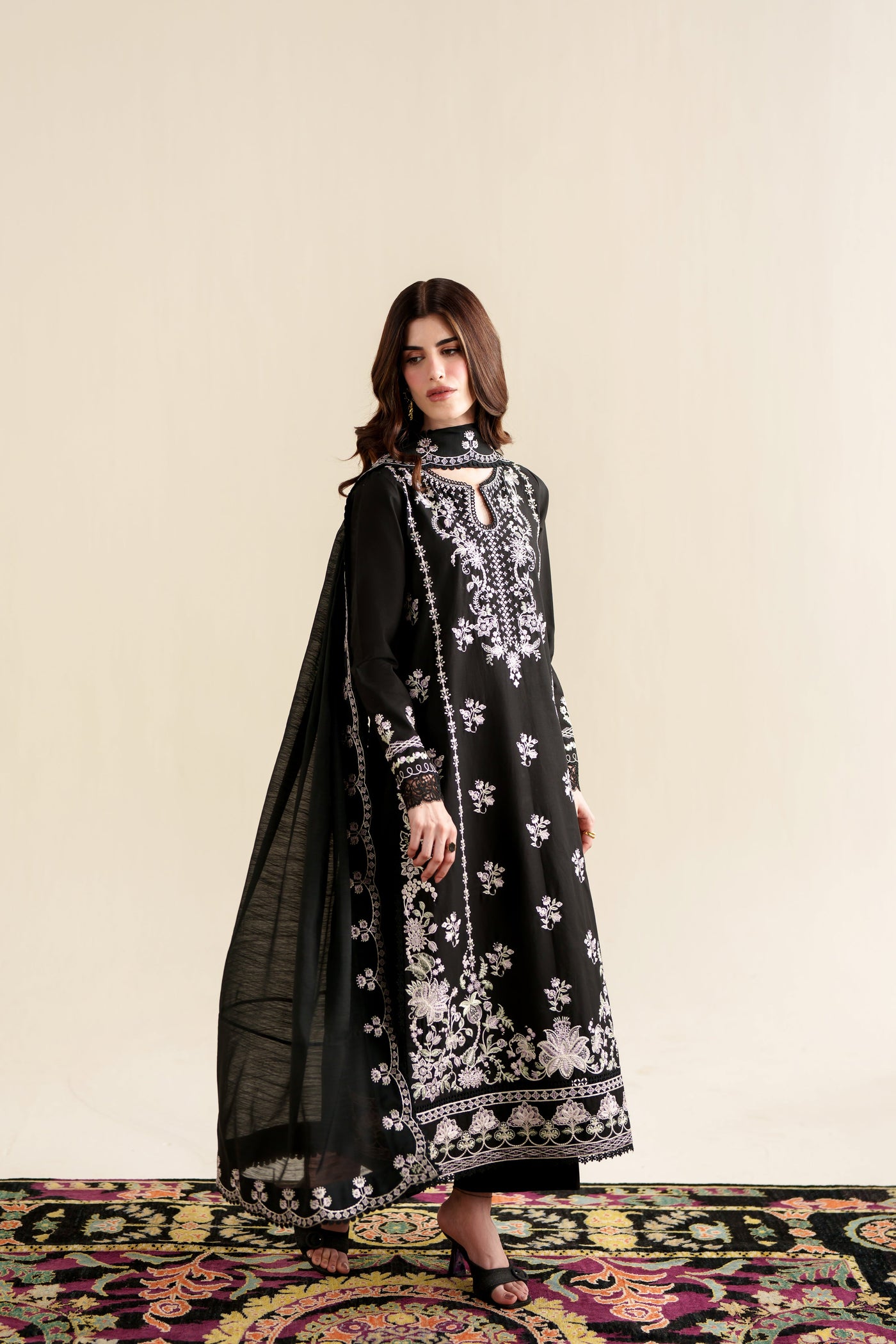 BLACK LUXURY EMBROIDERED 3PCS SET (NPA3-26422) - READY TO WEAR