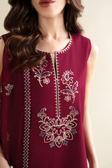 DEEP BURGUNDY LUXURY EMBROIDERED 3PCS SET (NPA3-26420) - READY TO WEAR