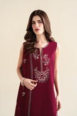 DEEP BURGUNDY LUXURY EMBROIDERED 3PCS SET (NPA3-26420) - READY TO WEAR