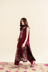 DEEP BURGUNDY LUXURY EMBROIDERED 3PCS SET (NPA3-26420) - READY TO WEAR