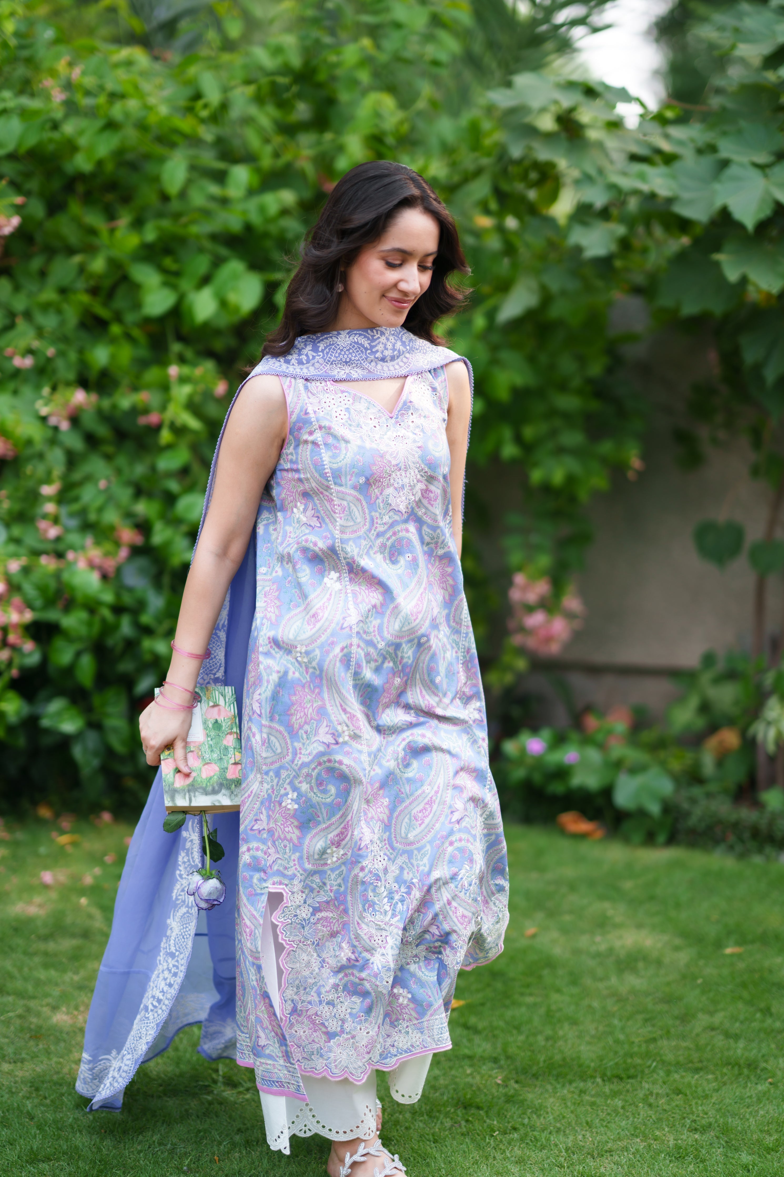 PERIWINKLE LUXURY EMBROIDERED PRINTED PREMIUM COTTON 3PCS SET (NEL-26626)