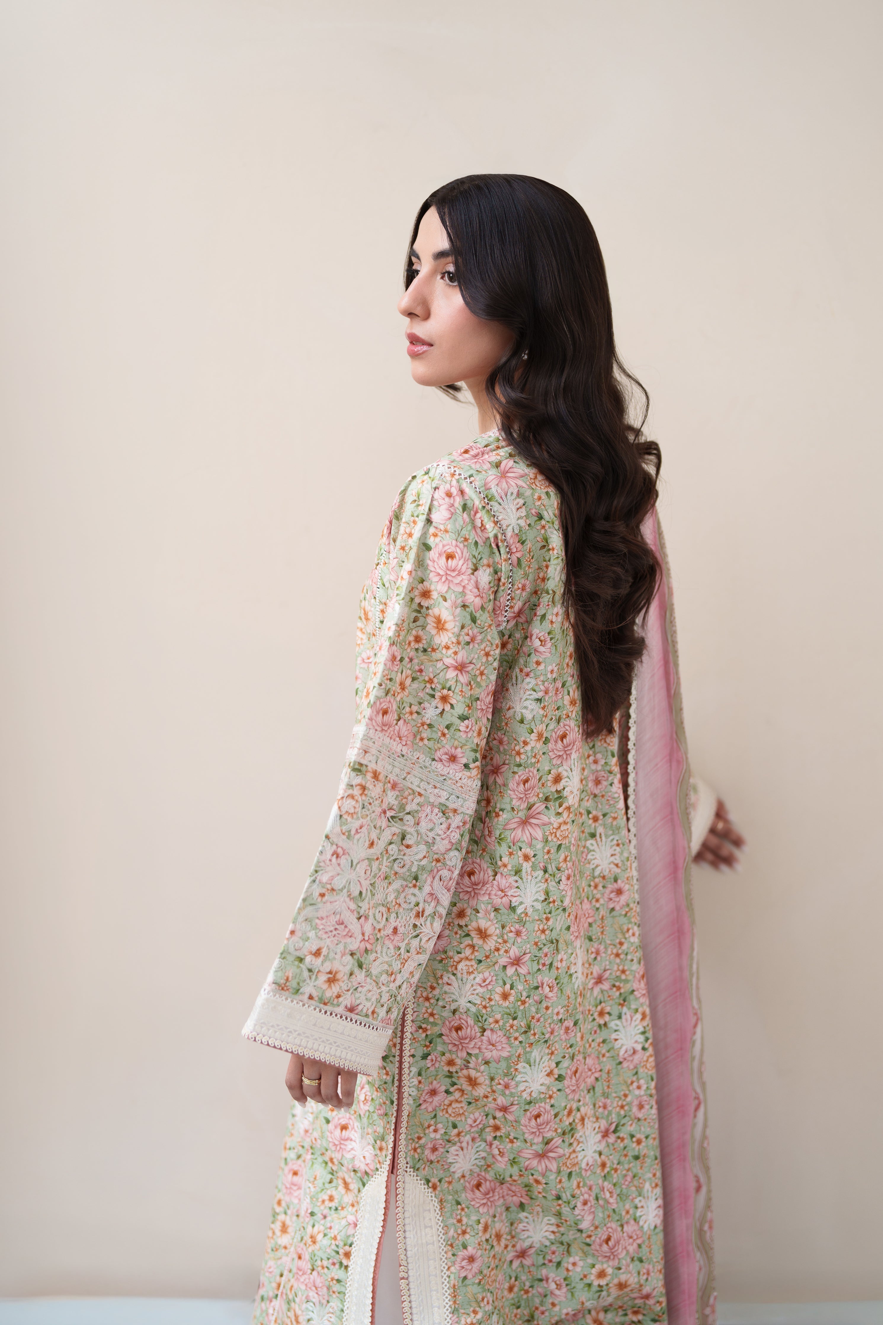 SOFT PISTACHIO LUXURY EMBROIDERED PRINTED PREMIUM COTTON 3PCS SET (NEL-26630)