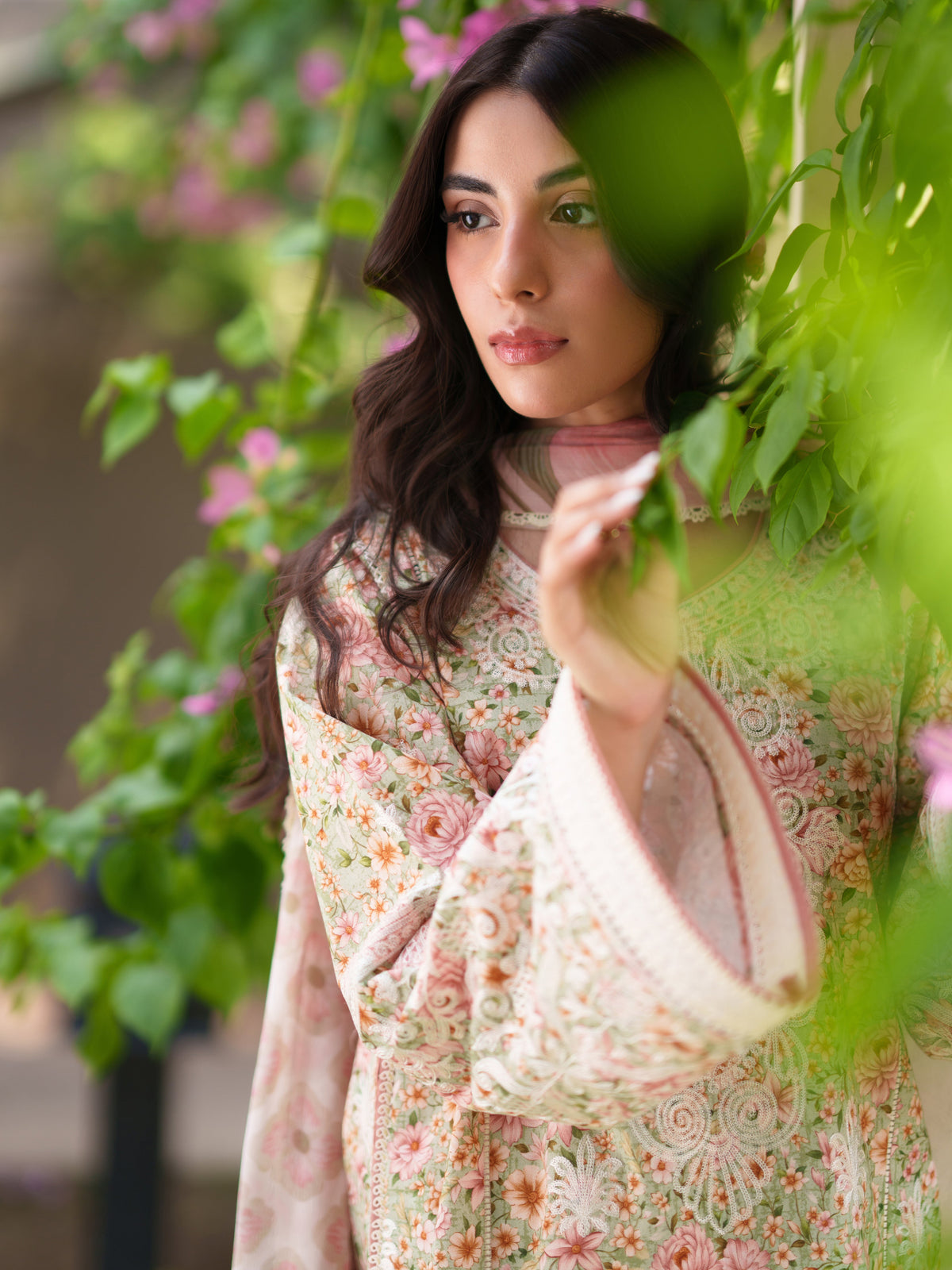 SOFT PISTACHIO LUXURY EMBROIDERED PRINTED PREMIUM COTTON 3PCS SET (NEL-26630)