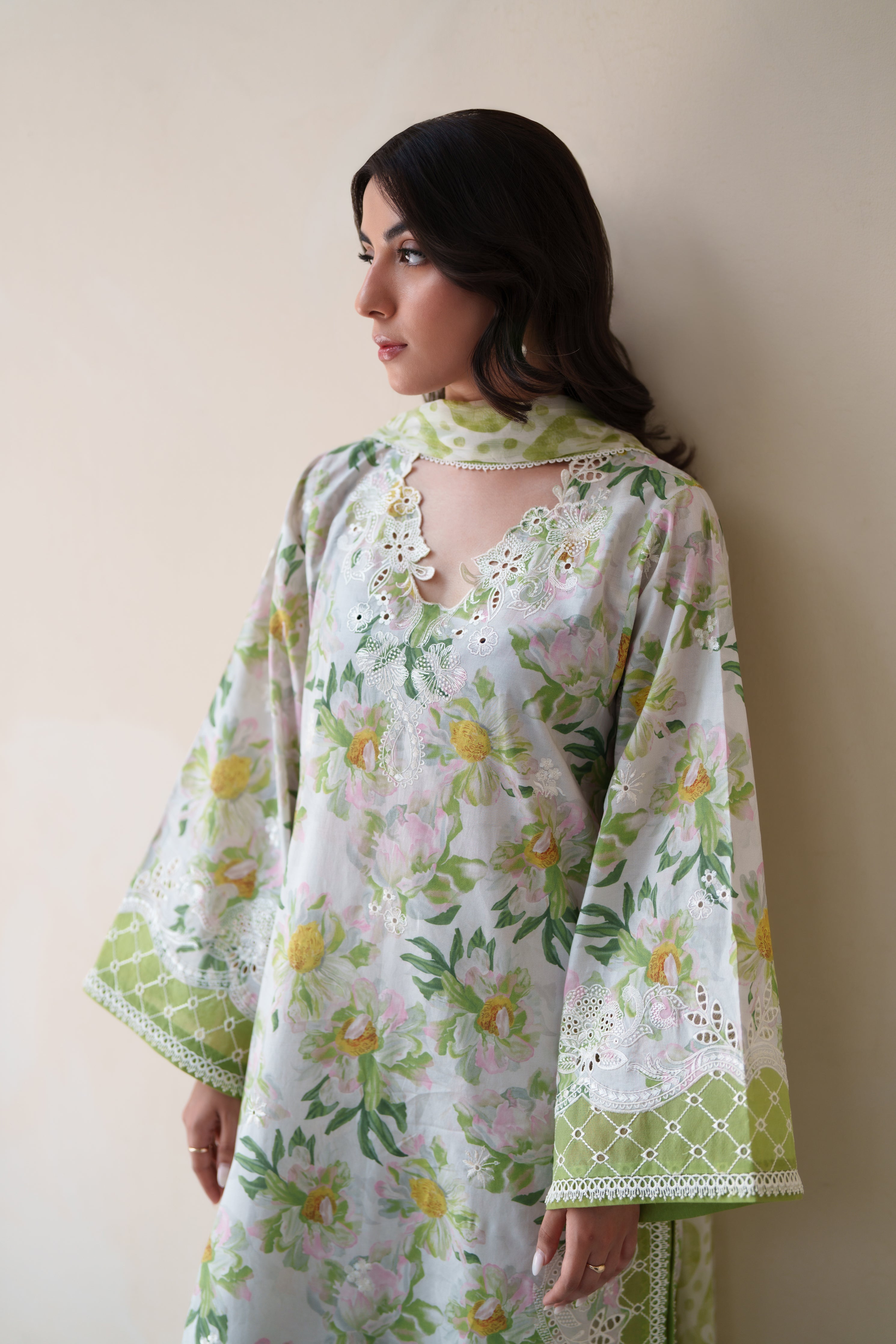GARDENIA LUXURY EMBROIDERED PRINTED PREMIUM COTTON 3PCS SET (NEL-26627)