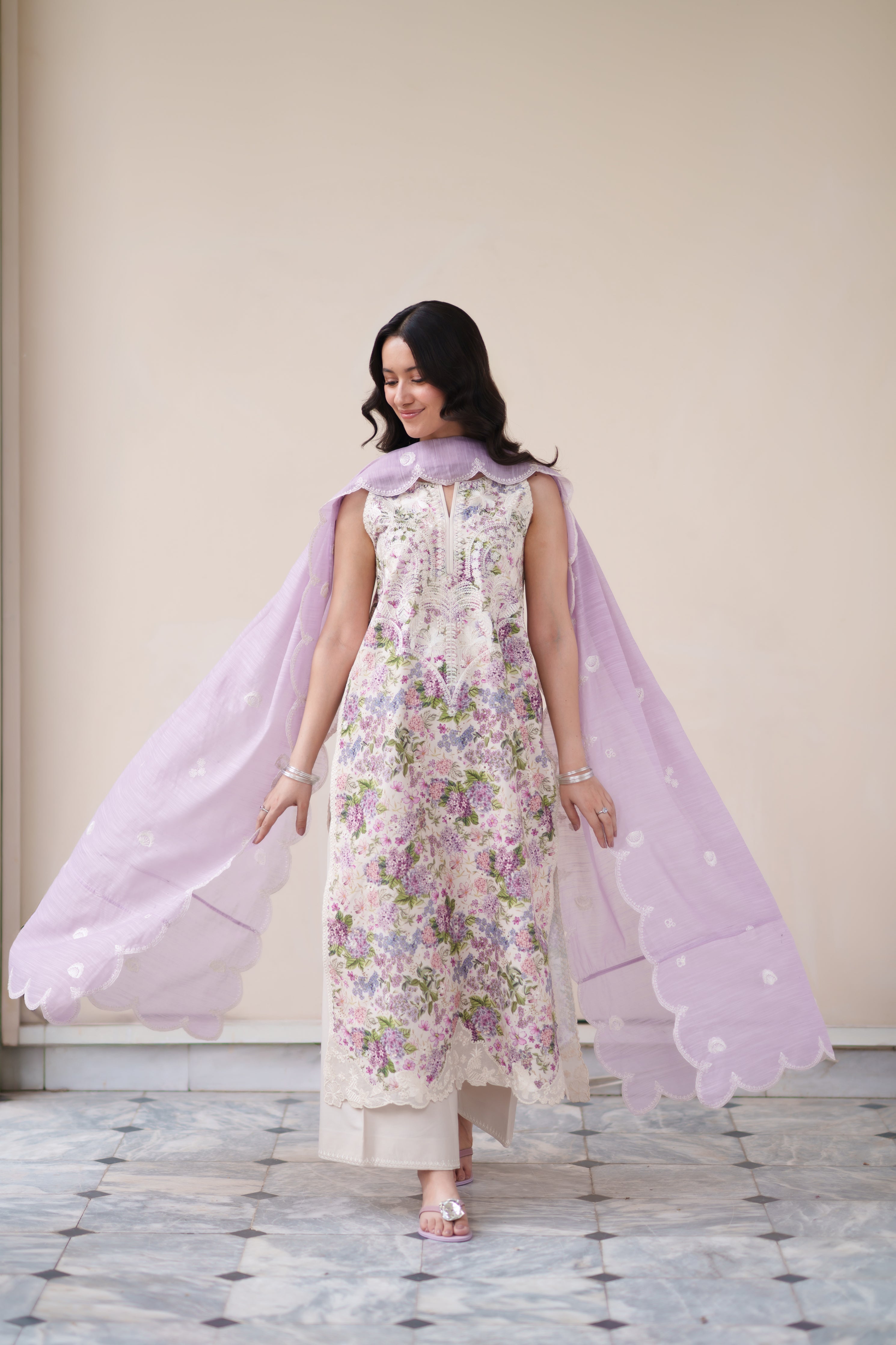 LOVE LILAC LUXURY EMBROIDERED PRINTED PREMIUM COTTON 3PCS SET (NEL-26631)
