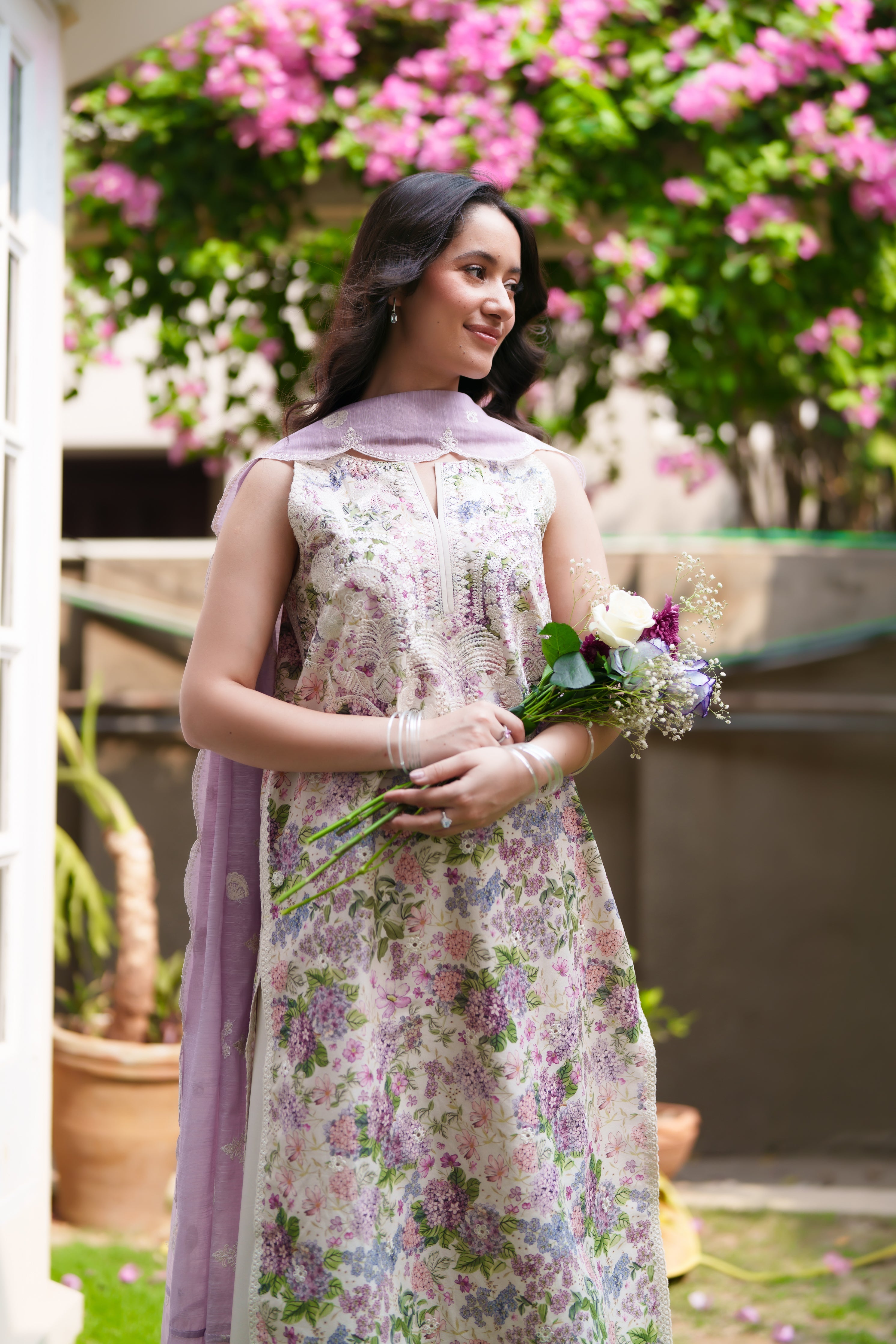 LOVE LILAC LUXURY EMBROIDERED PRINTED PREMIUM COTTON 3PCS SET (NEL-26631)