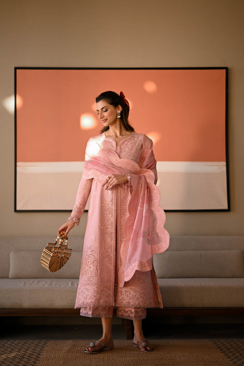 Zahra 1: Pastel Pink Luxury Embroidered Lawn Set (Nel-25601)