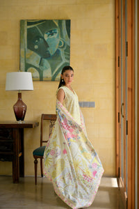 CARNIVAL (1) BUTTER YELLOW LUXURY PRINTED EMBROIDERED LAWN SET (NEL-25614)