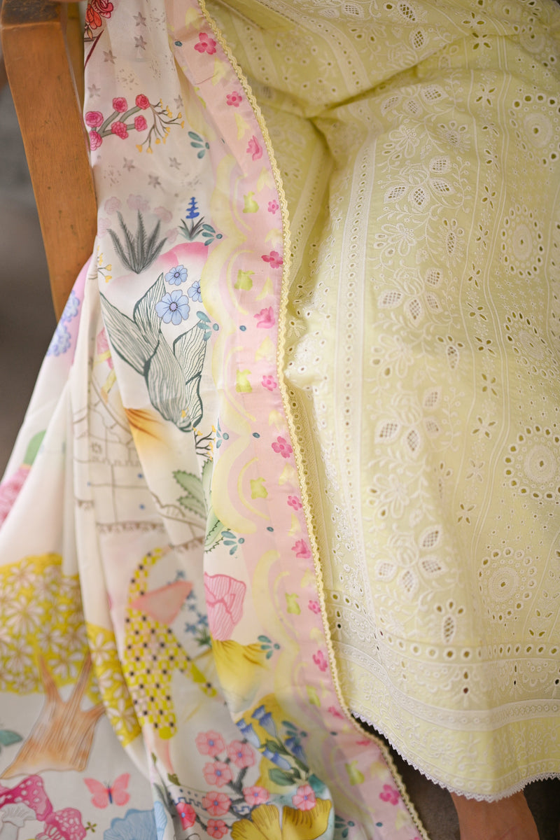 Carnival (1) Butter Yellow Luxury Printed Embroidered Lawn Set (Nel-25614)