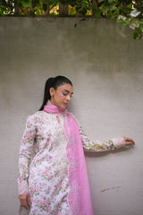 IVORY GARDEN LUXURY PRINTED EMBROIDERED LAWN SET (NEL-25621)