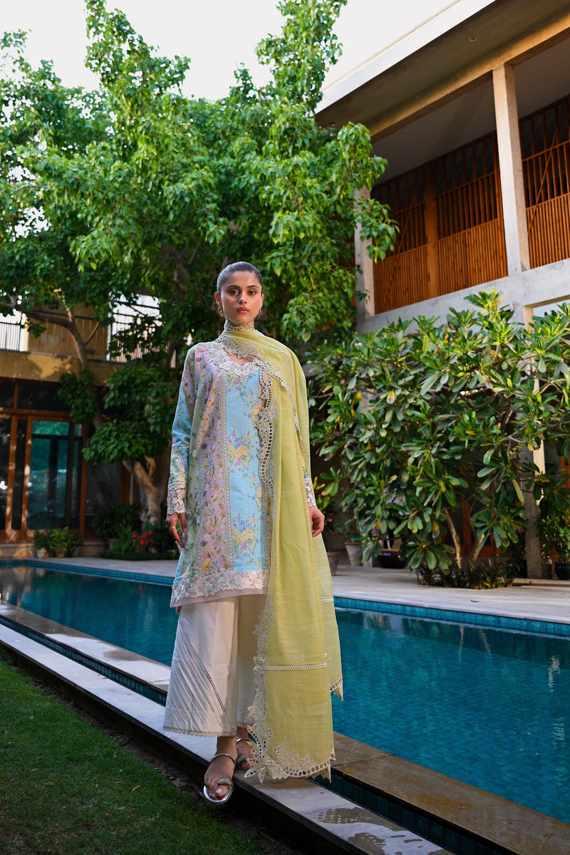 WHISPERS OF SUMMER / PISTACHIO LUXURY PRINTED EMBROIDERED LAWN SET (NEL-25620)