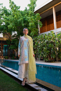 WHISPERS OF SUMMER / PISTACHIO LUXURY PRINTED EMBROIDERED LAWN SET (NEL-25620)