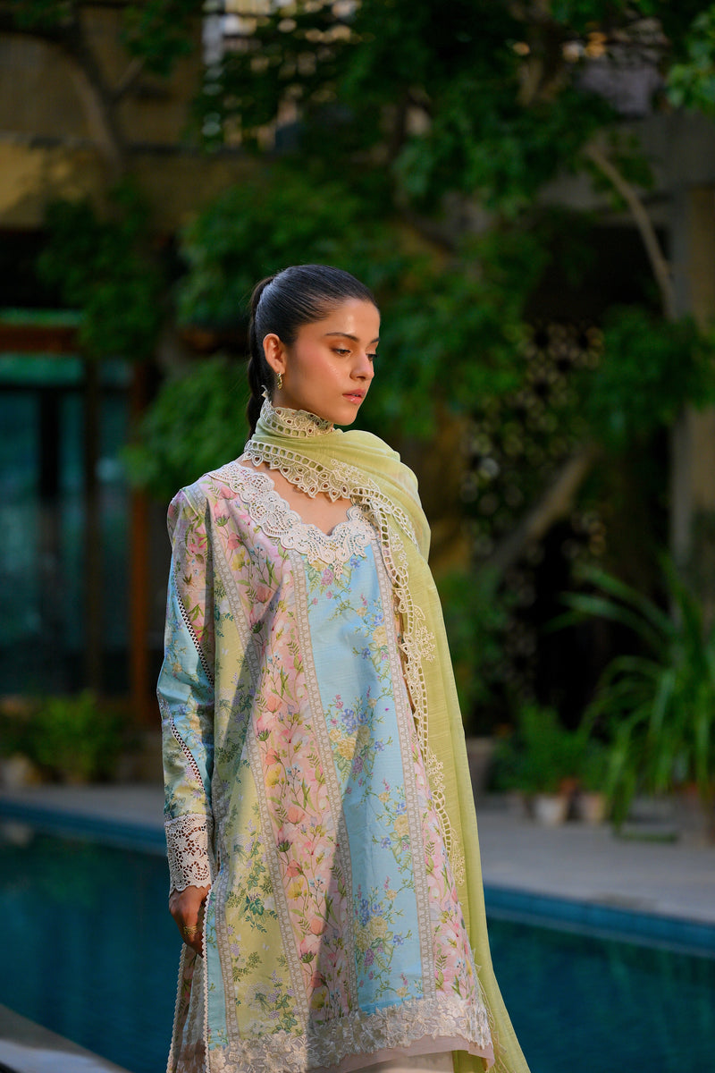 Whispers Of Summer / Pistachio Luxury Printed Embroidered Lawn Set (Nel-25620)
