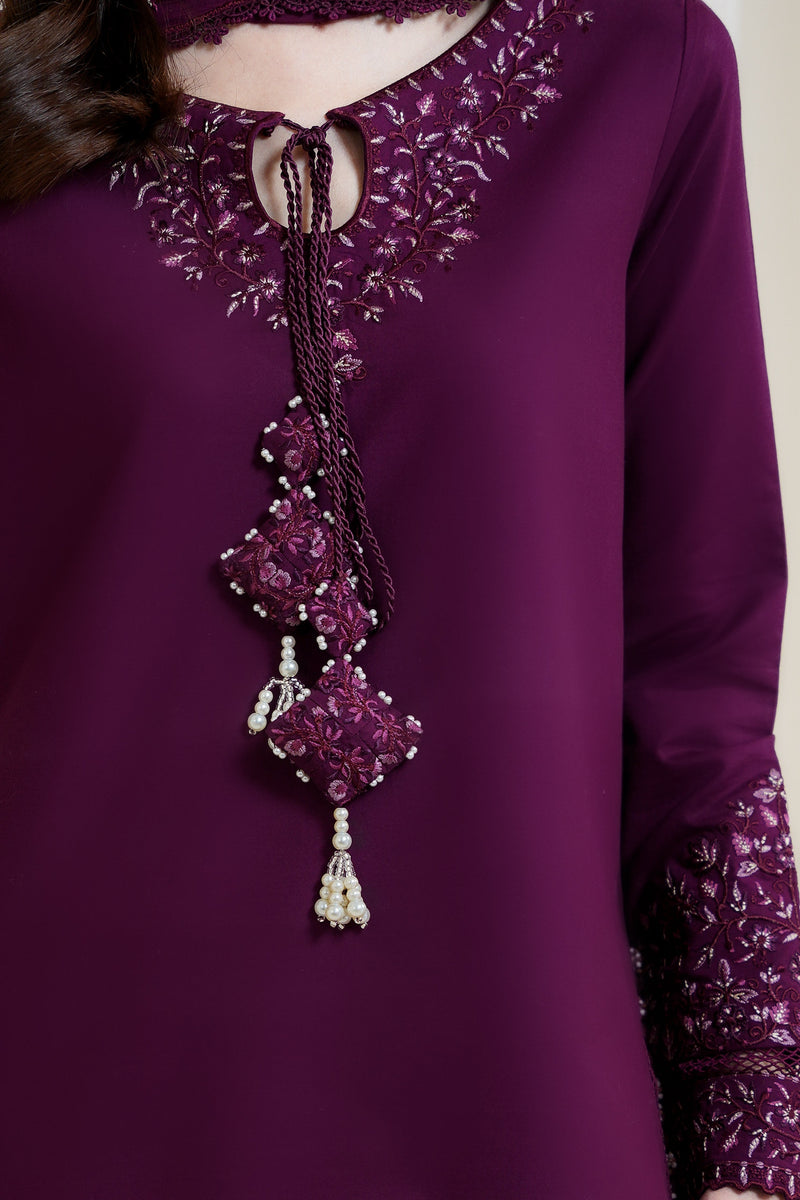 BURGUNDY PLUM FARSHI LUXURY EMBROIDERED 3PCS SET NPA3-25425 (EID 2025 READY TO WEAR)