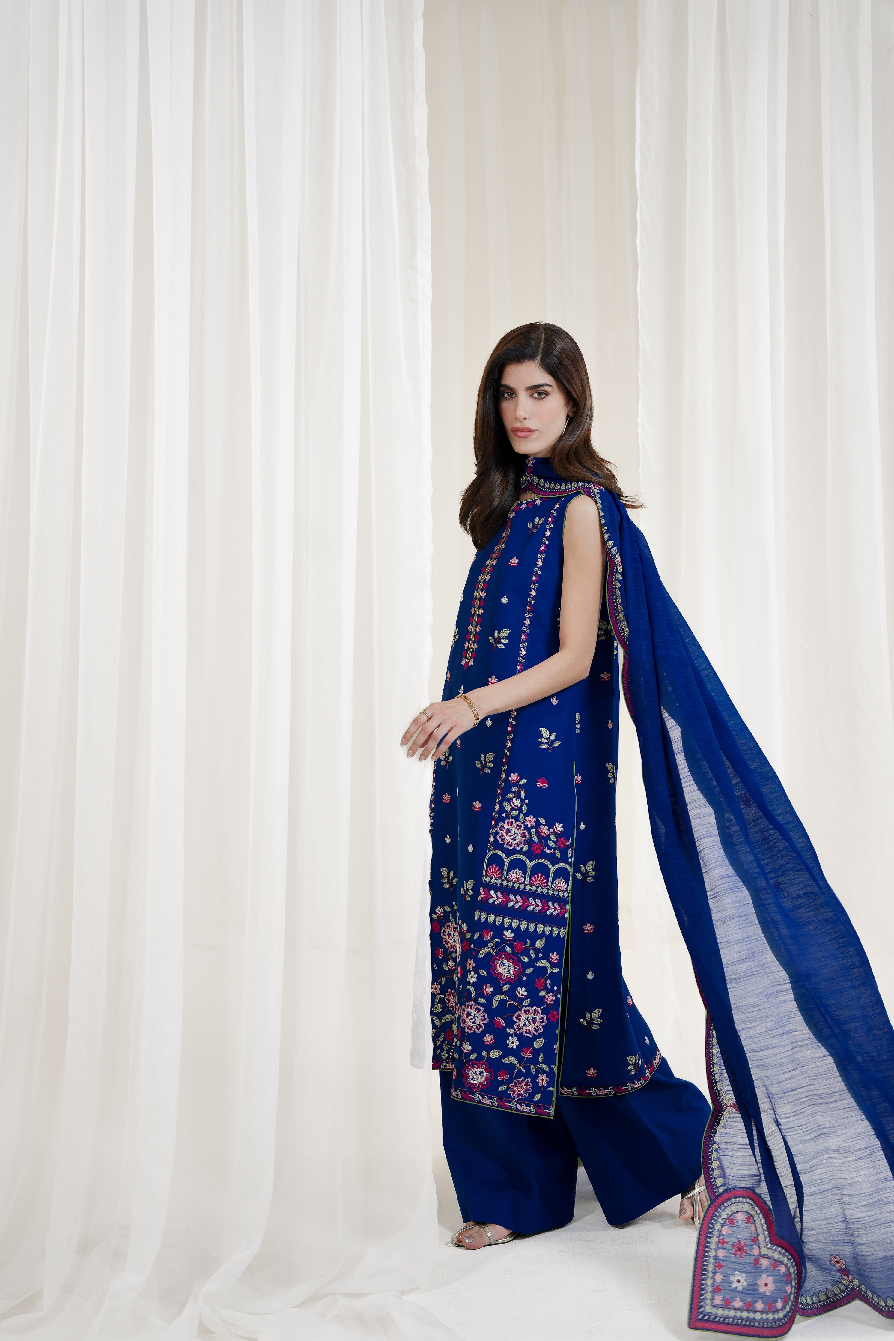 ROYAL BLUE LUXURY EMBROIDERED 3PCS SET NPA3-25424 (EID 2025 READY TO WEAR) - EXPRESS SHIPPING