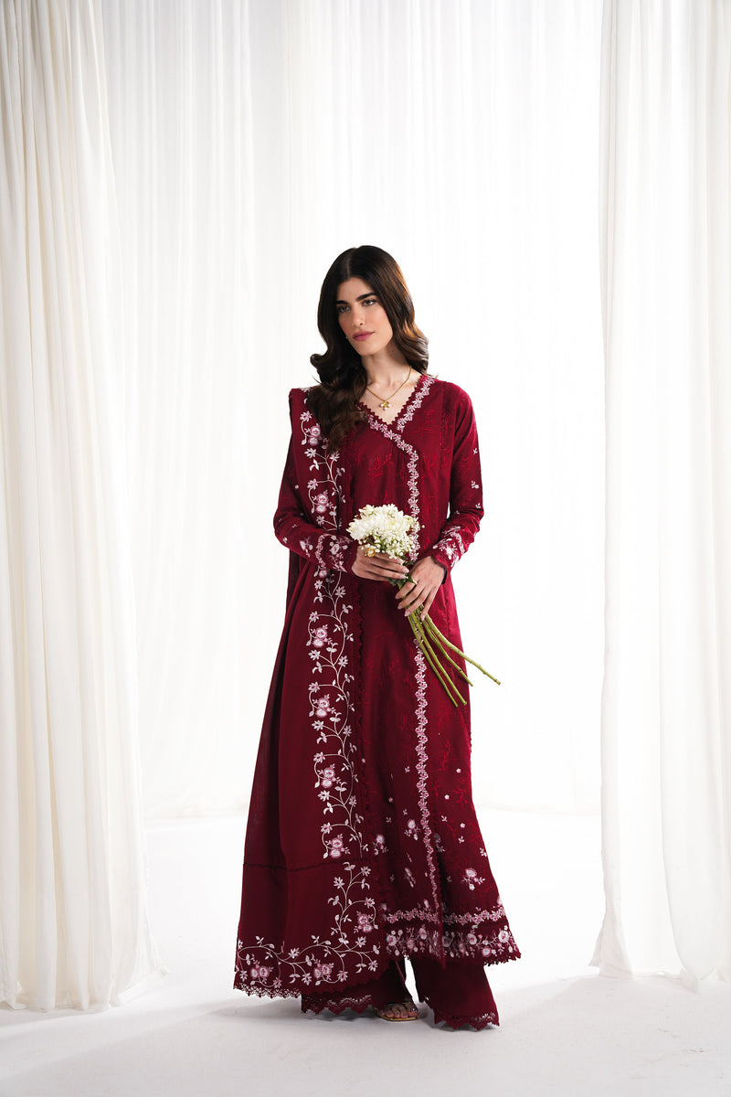 Rich Deep Maroon Luxury Embroidered 3Pcs Set Npa3-25416 (Eid 2025 Ready To Wear) - Express Delivery