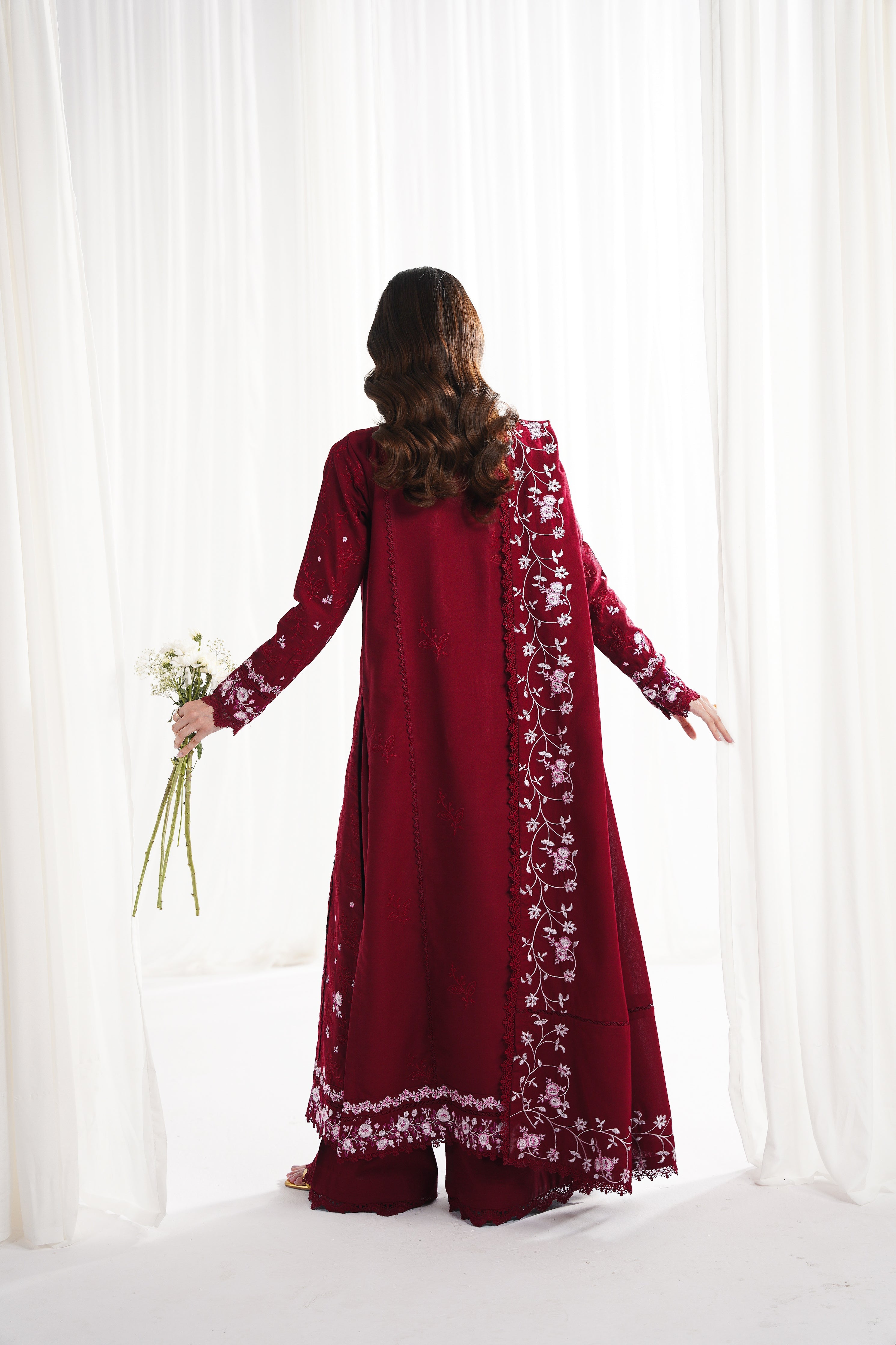 RICH DEEP MAROON LUXURY EMBROIDERED 3PCS SET NPA3-25416 (EID 2025 READY TO WEAR) - EXPRESS DELIVERY