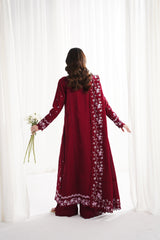 RICH DEEP MAROON LUXURY EMBROIDERED 3PCS SET NPA3-25416 (EID 2025 READY TO WEAR) - EXPRESS DELIVERY