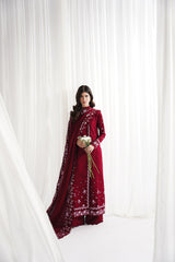 RICH DEEP MAROON LUXURY EMBROIDERED 3PCS SET NPA3-25416 (EID 2025 READY TO WEAR) - EXPRESS DELIVERY