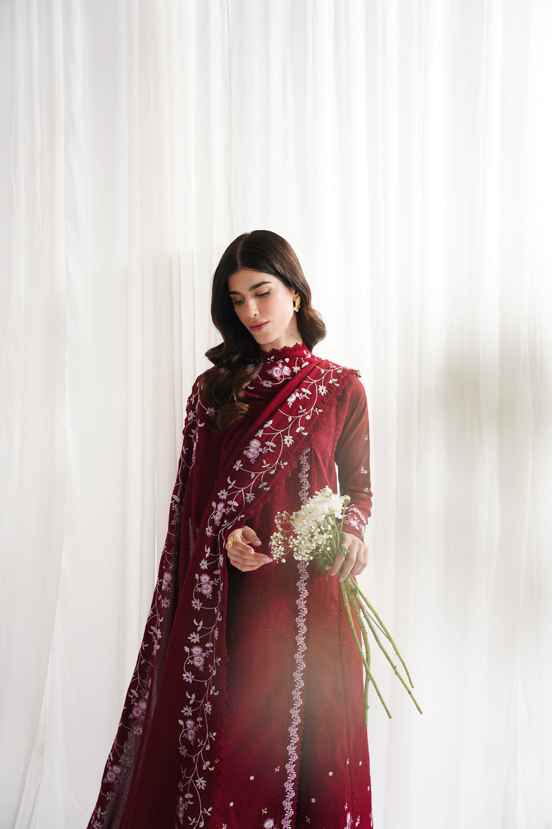 RICH DEEP MAROON LUXURY EMBROIDERED 3PCS SET NPA3-25416 (EID 2025 READY TO WEAR) - EXPRESS DELIVERY