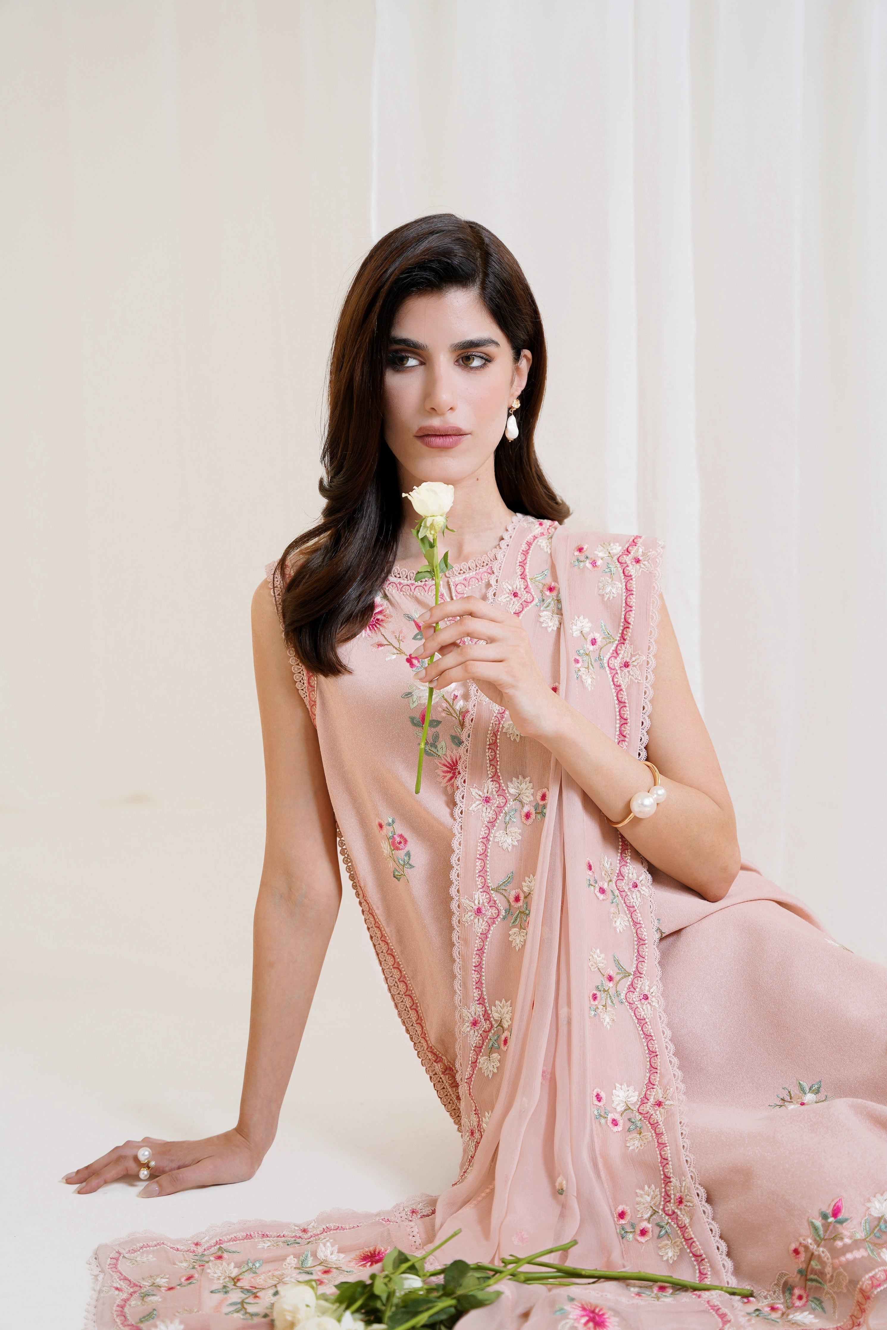 PEACHY PINK LUXURY EMBROIDERED 3PCS SET NPA3-25423 (EID 2025 READY TO WEAR) - EXPRESS SHIPPING