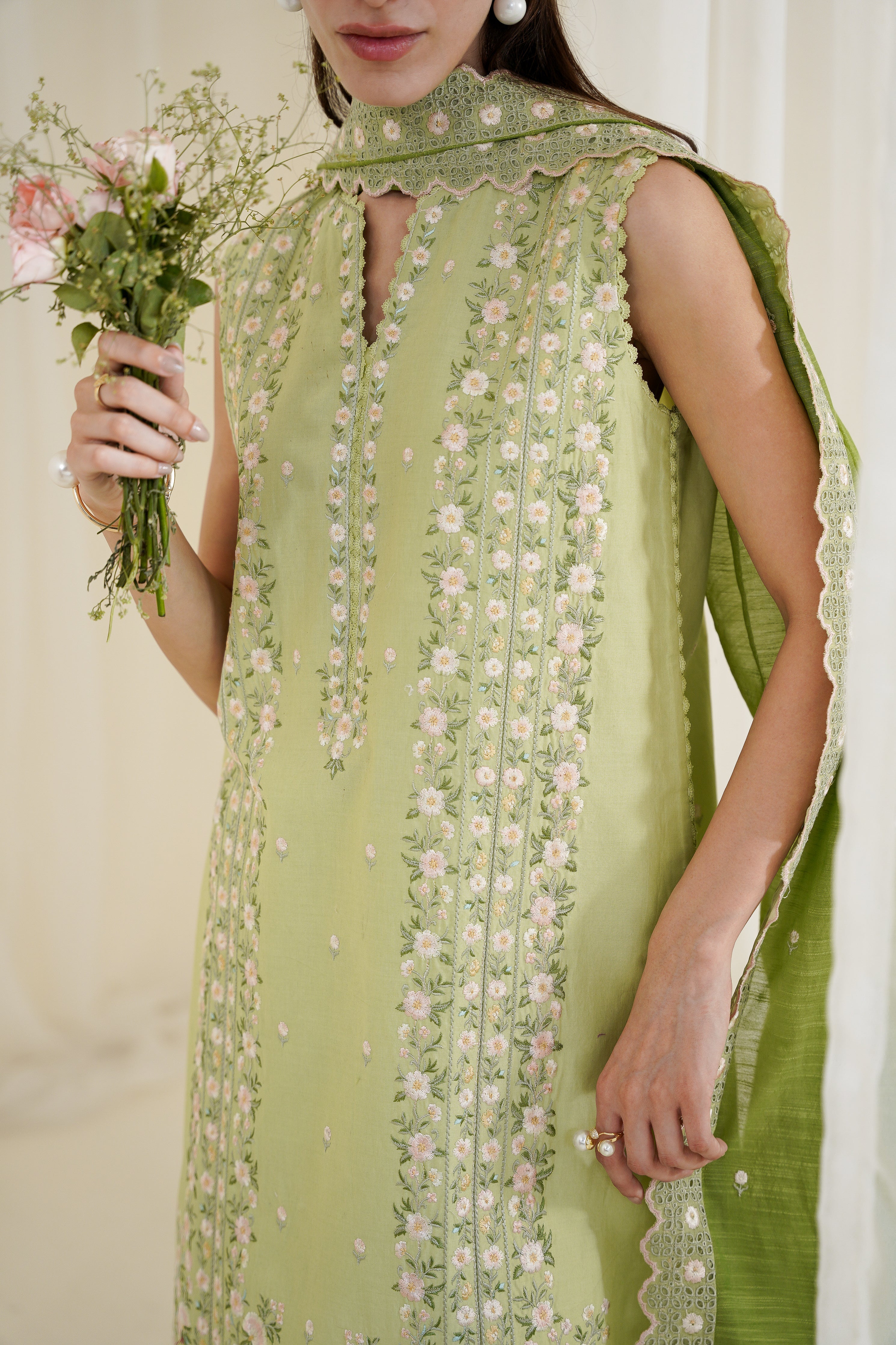 PISTACHIO LUXURY EMBROIDERED 3PCS SET NPA3-25429 (READY TO WEAR) - EXPRESS SHIPPING