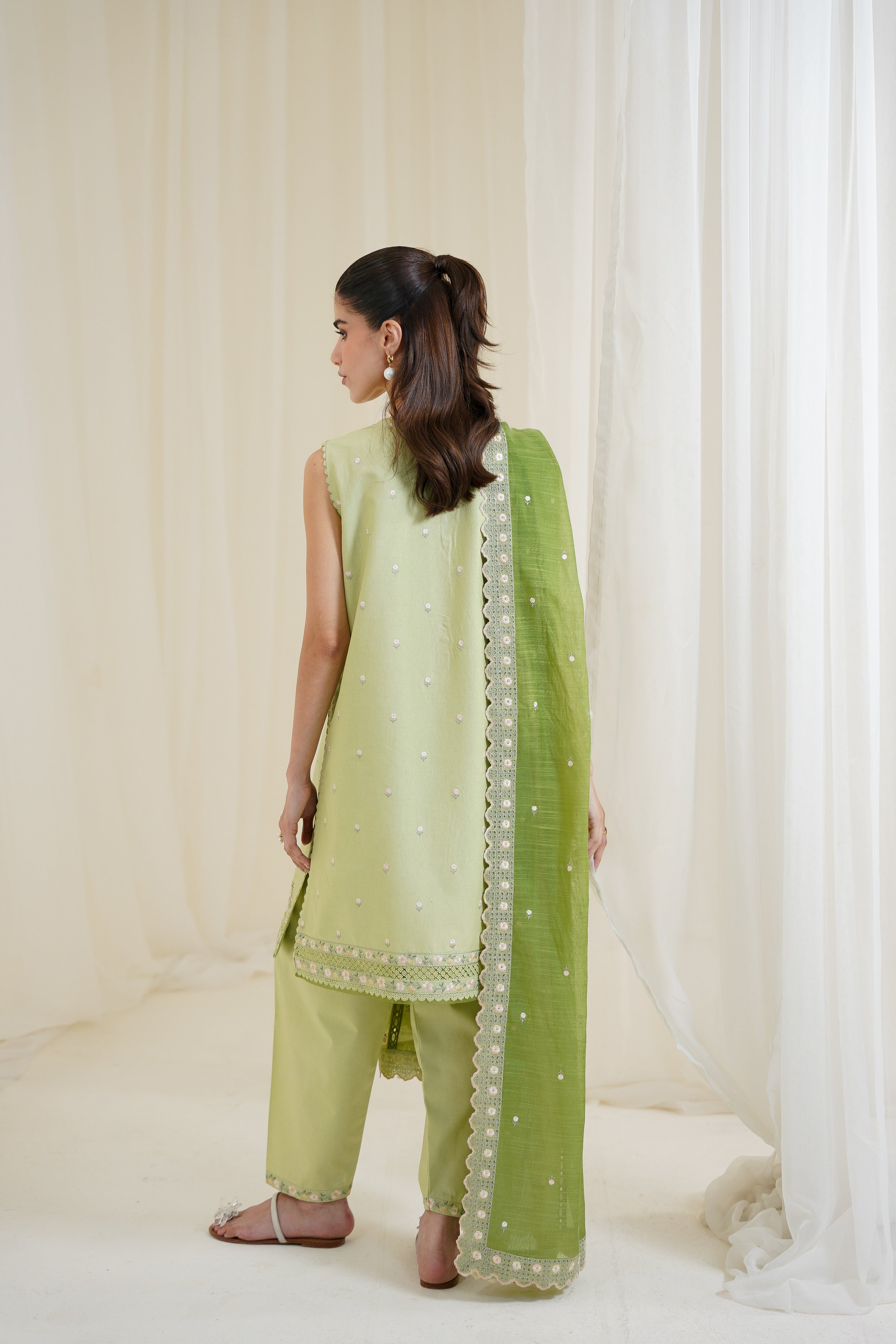 PISTACHIO LUXURY EMBROIDERED 3PCS SET NPA3-25429 (READY TO WEAR) - EXPRESS SHIPPING