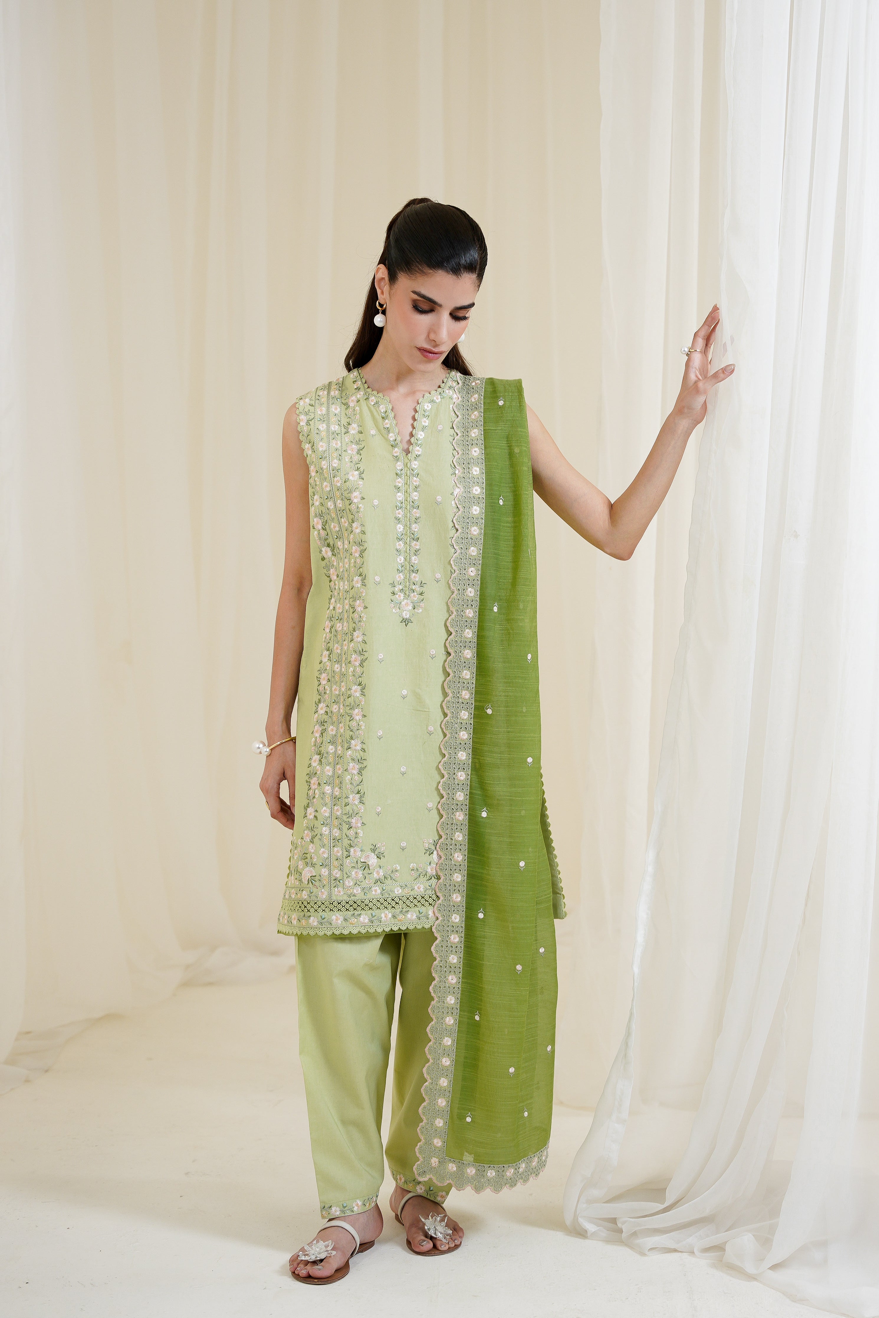 PISTACHIO LUXURY EMBROIDERED 3PCS SET NPA3-25429 (READY TO WEAR) - EXPRESS SHIPPING