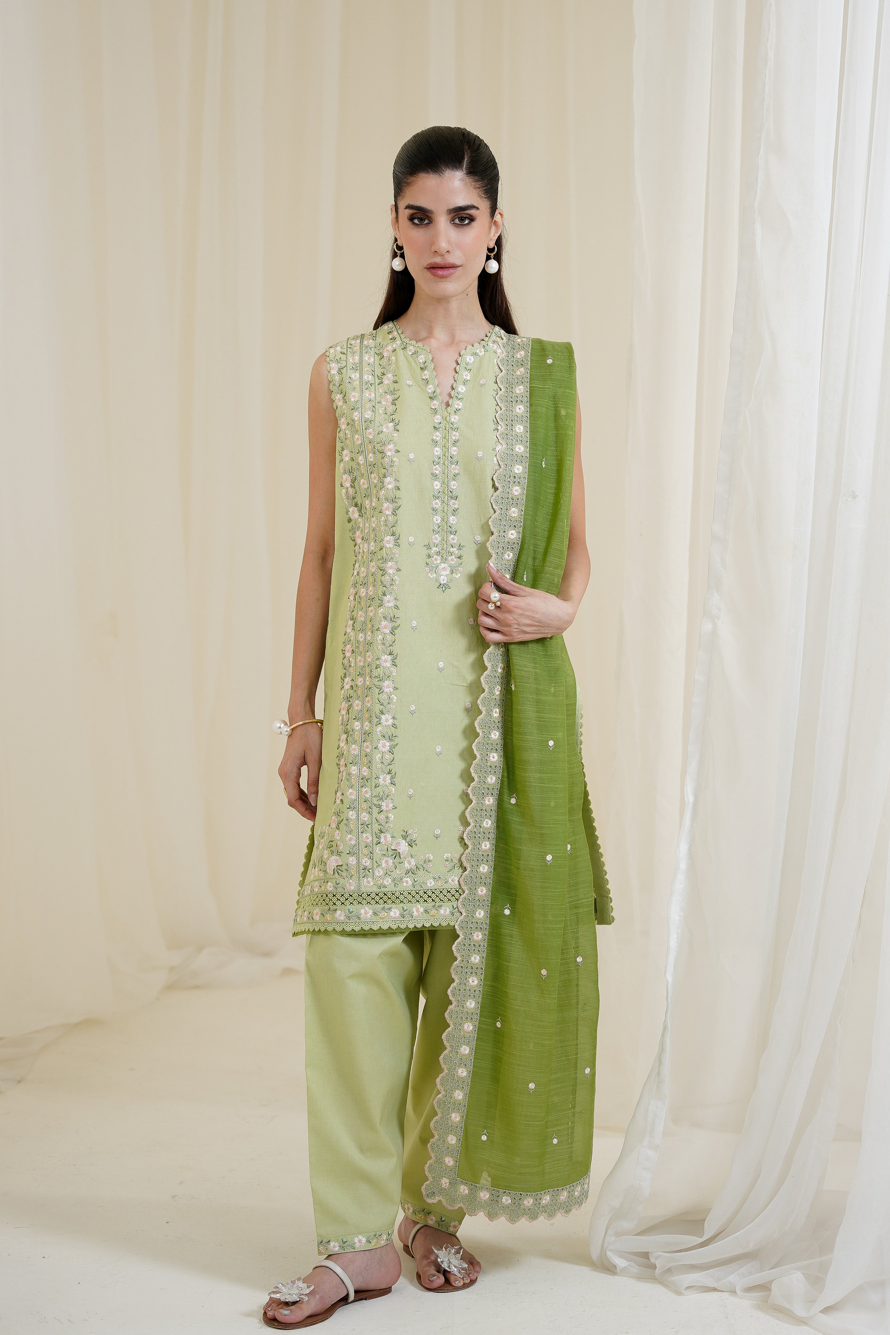 PISTACHIO LUXURY EMBROIDERED 3PCS SET NPA3-25429 (READY TO WEAR) - EXPRESS SHIPPING