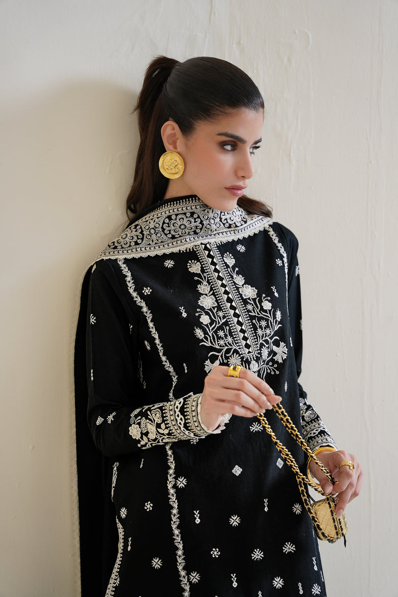 BLACK LUXURY EMBROIDERED 3PCS SET NPA3-25428 (EID 2025 READY TO WEAR) - EXPRESS SHIPPING