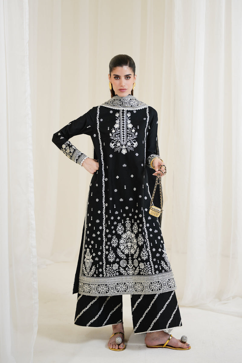 BLACK LUXURY EMBROIDERED 3PCS SET NPA3-25415 (EID 2025 READY TO WEAR) - EXPRESS SHIPPING