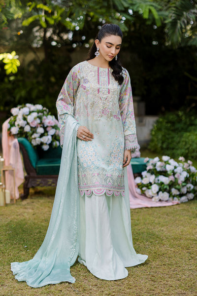 Silk Tunic - 2PCS HAND EMBELLISHED SHIRT WITH TROUSER-FW25DA-2871 L-GR