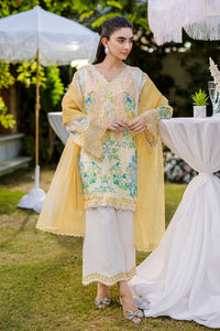 Silk Tunic - 2PCS HAND EMBELLISHED  SHIRT WITH TROUSER-FW25DA-2867 YELLOW