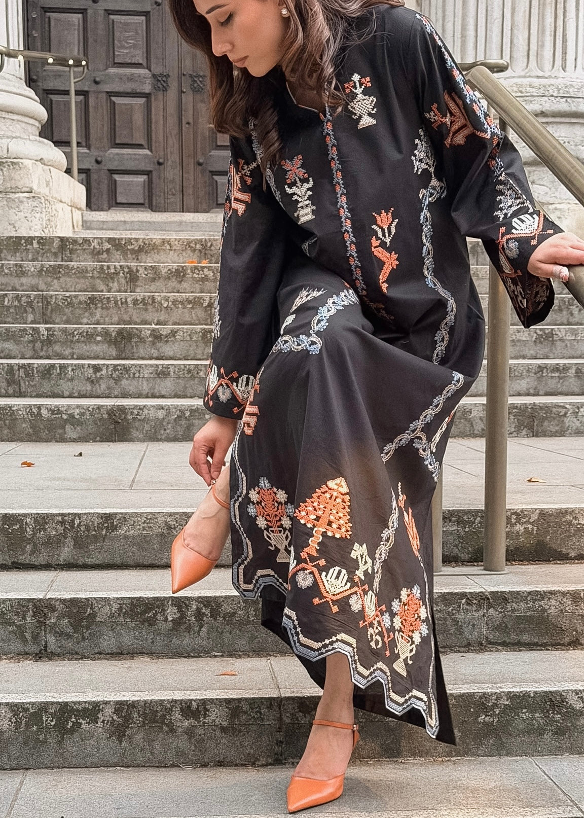 Onyx -  Black Embroidered Kaftan