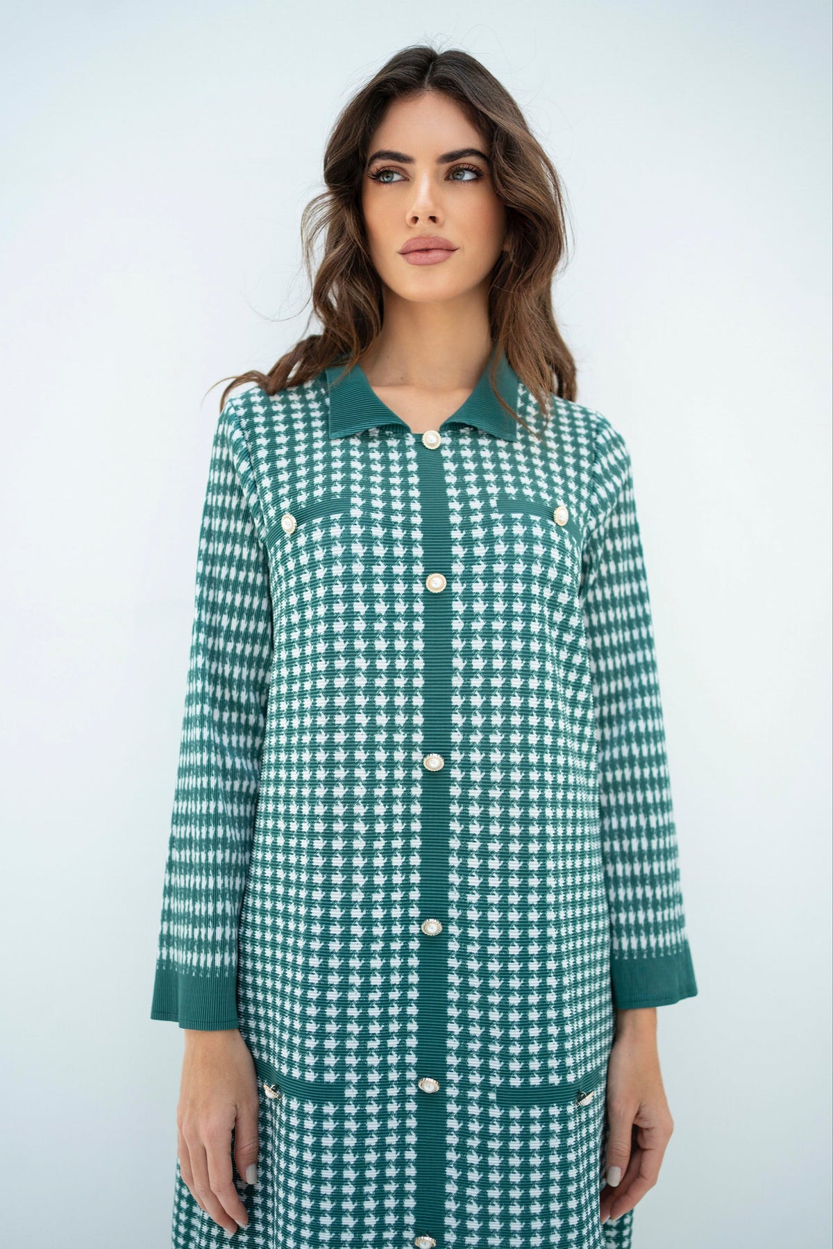 Pleated Oia Sea Green Set With Capri Pants