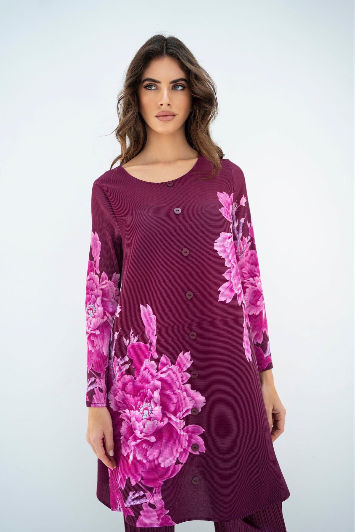 Pleated Mysha Plum Set With Capri Pants