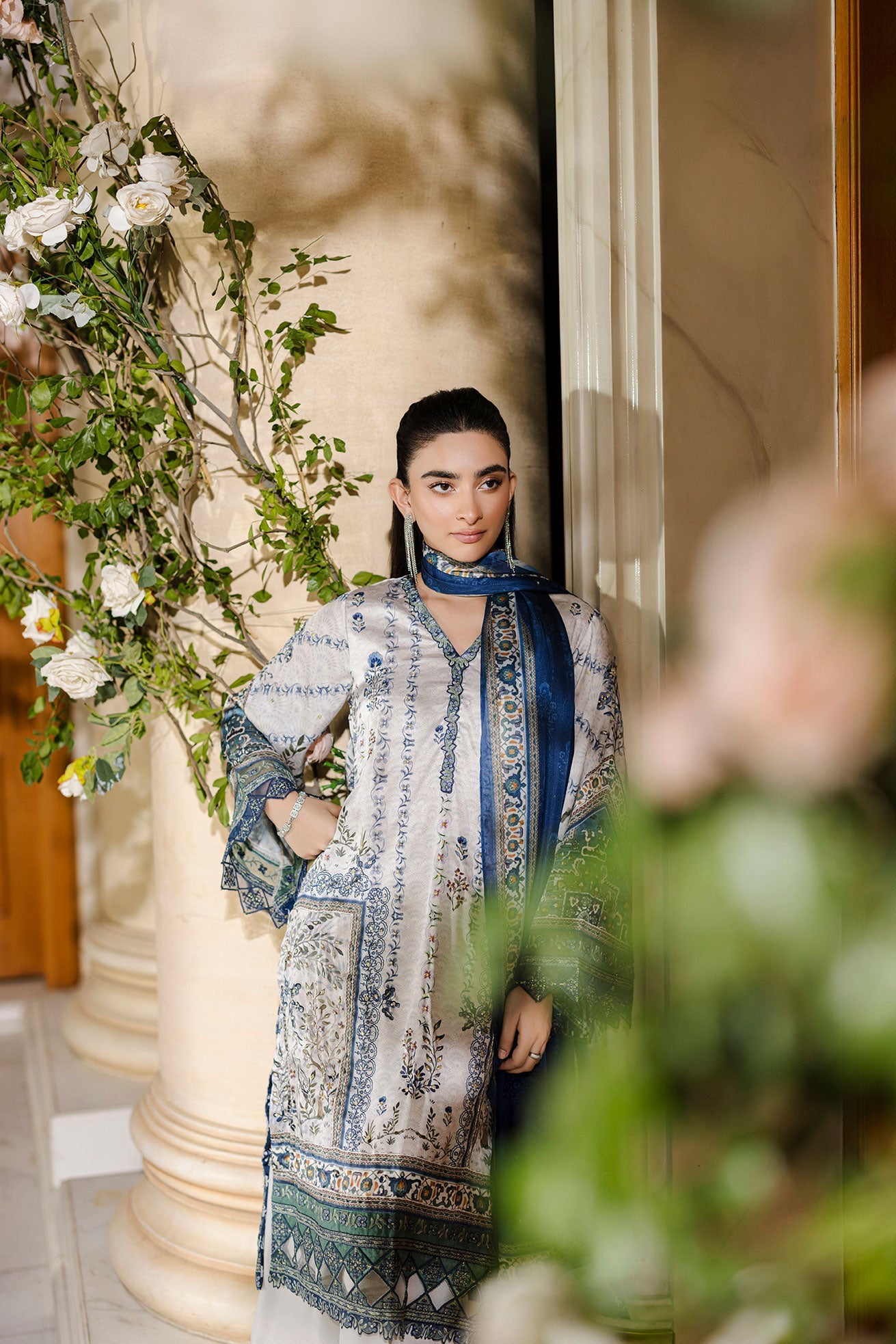 Silk Tunic - 2PCS HAND EMBELLISHED  SHIRT WITH TROUSER-FW25DA-2872 GREY