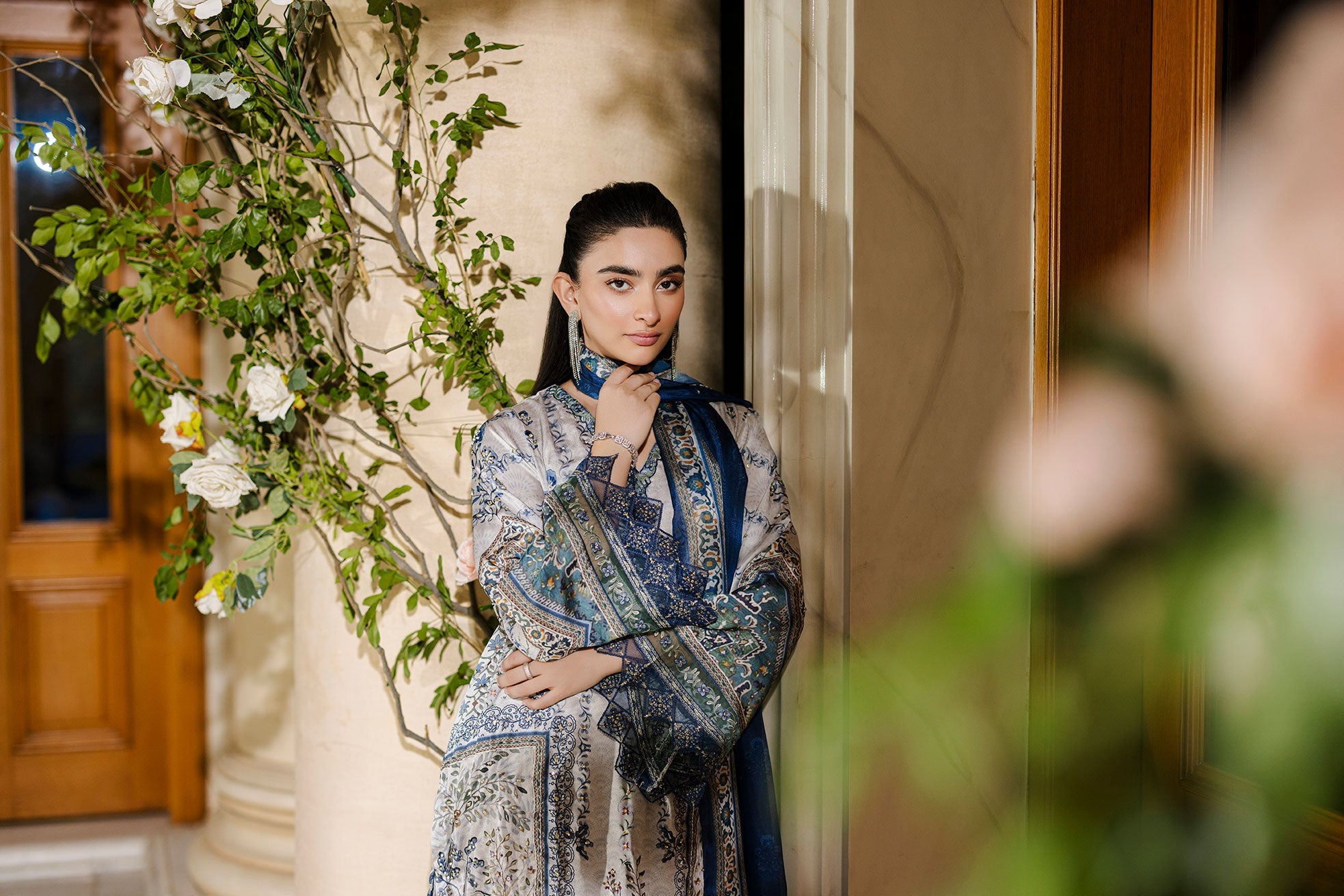 Silk Tunic - 2PCS HAND EMBELLISHED  SHIRT WITH TROUSER-FW25DA-2872 GREY