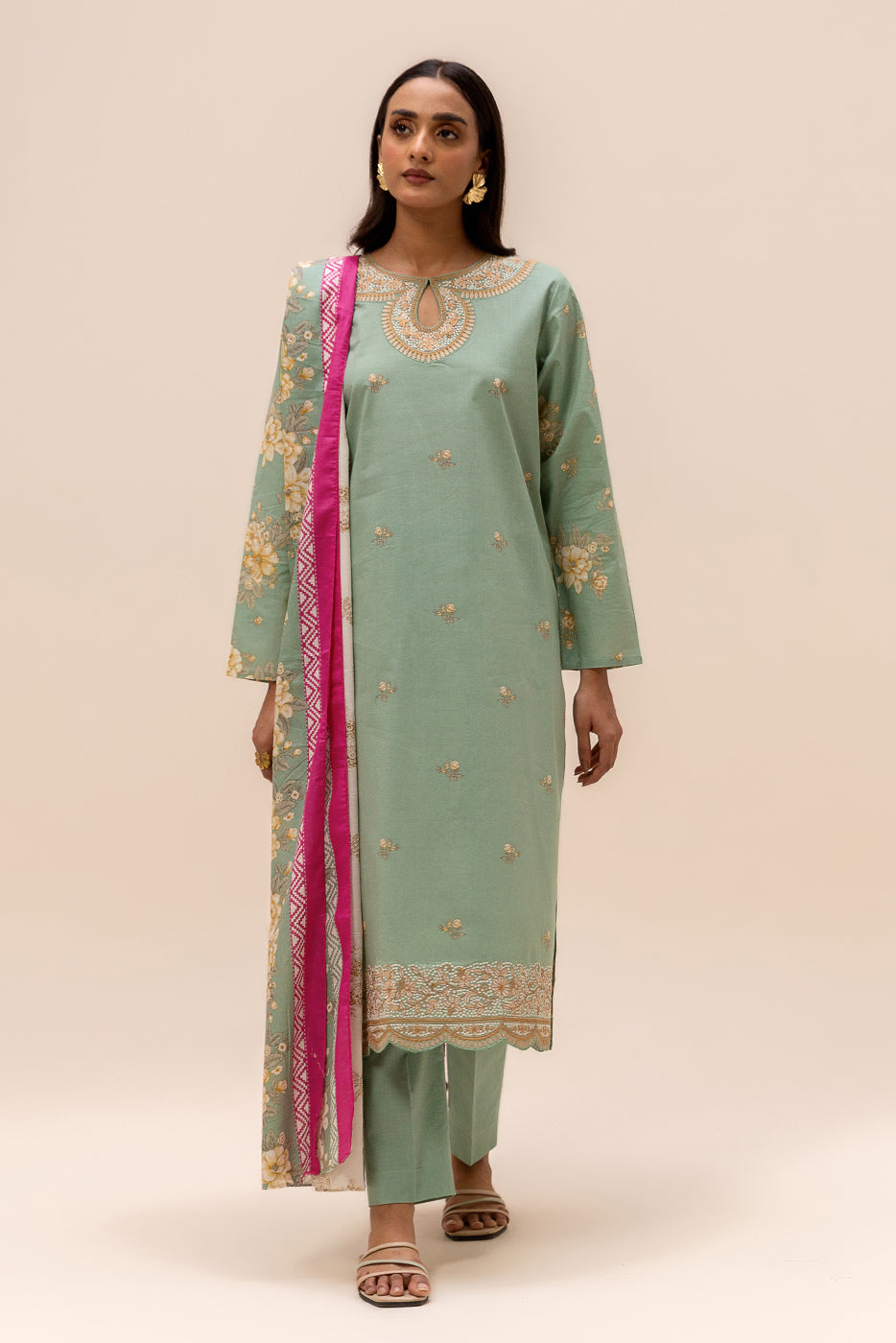 3 Piece Embroidered Lawn Suit-Aqua Verve (Unstitched)