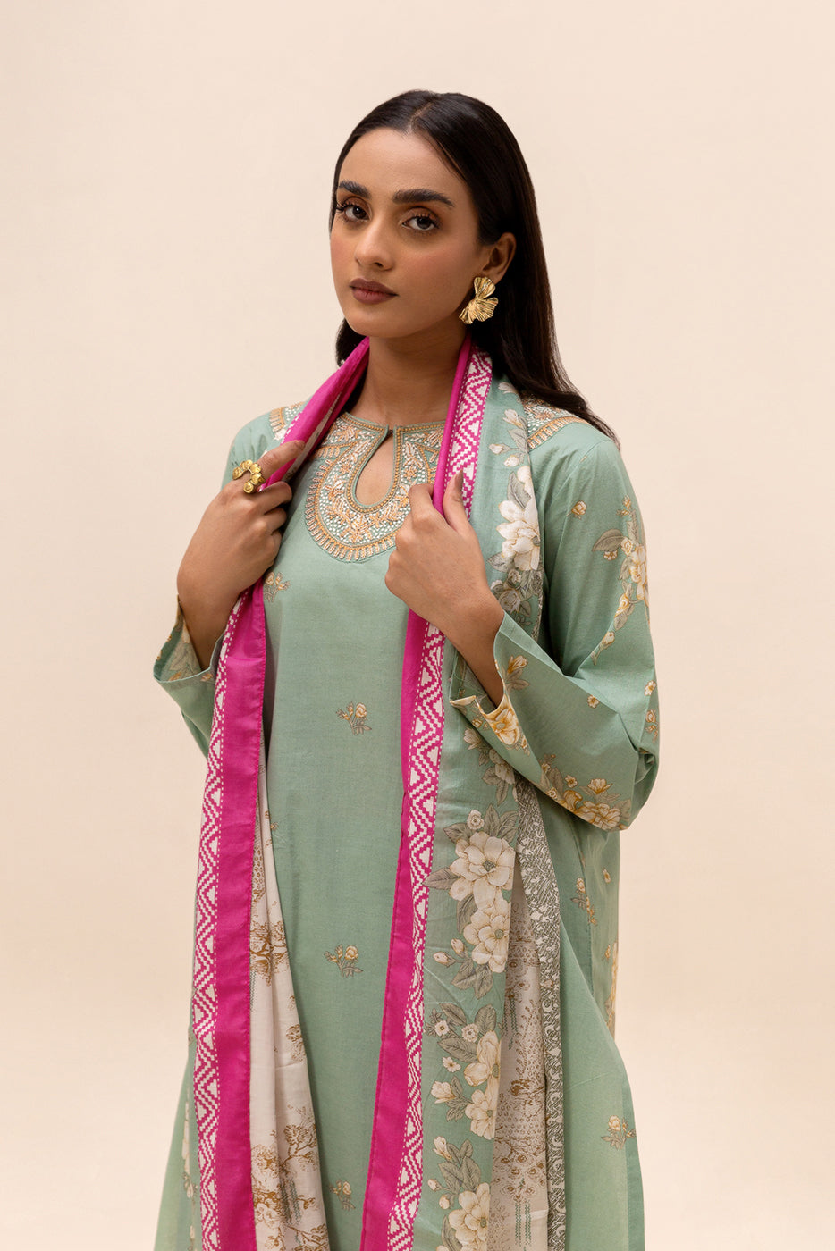 3 Piece Embroidered Lawn Suit-Aqua Verve (Unstitched)