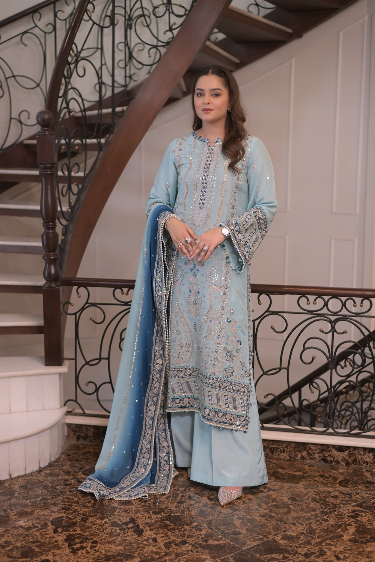 Aneelas Semi Formal Tussar Silk Emb 3pc Chiffon Duppata [FC-36] [Dispatch Time 2 Months]