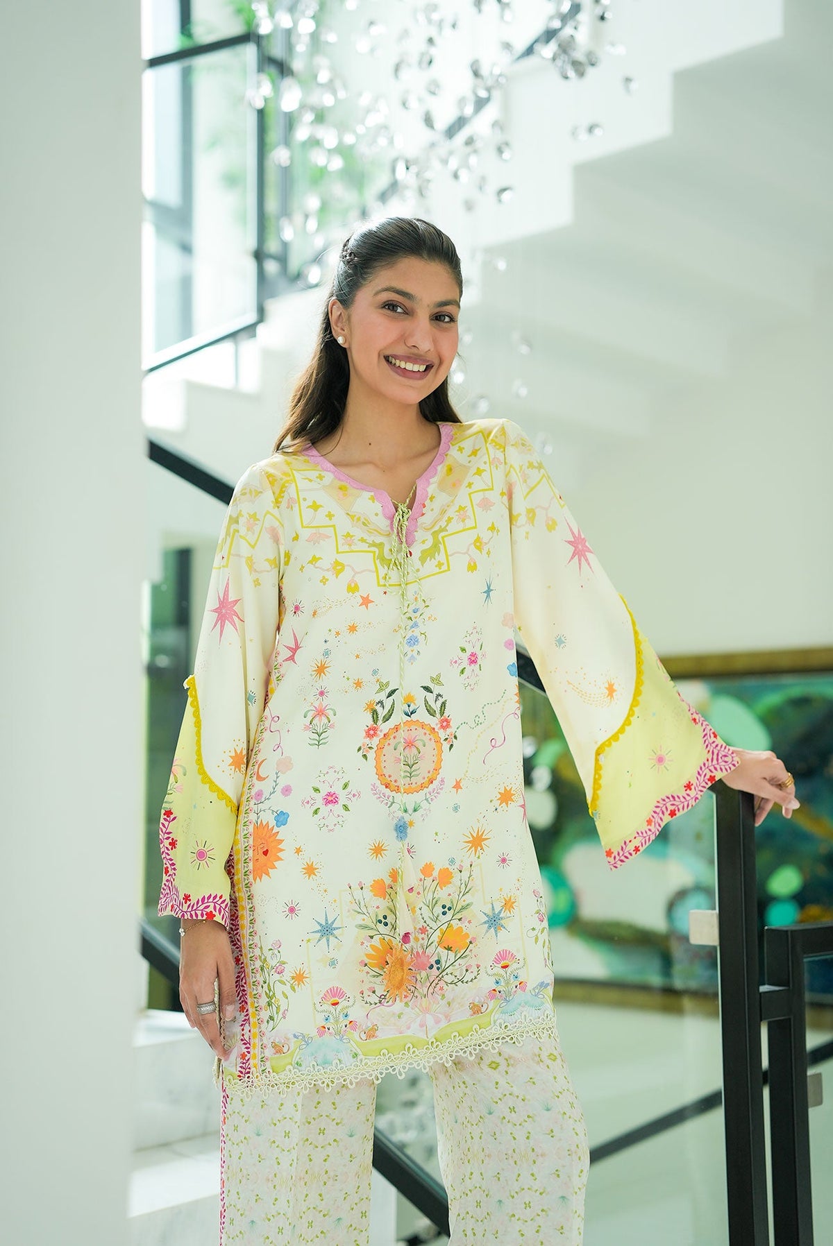 SS26DP-2951 CREAM 2PCS  EMBROIDERED KURTA WITH TROUSER