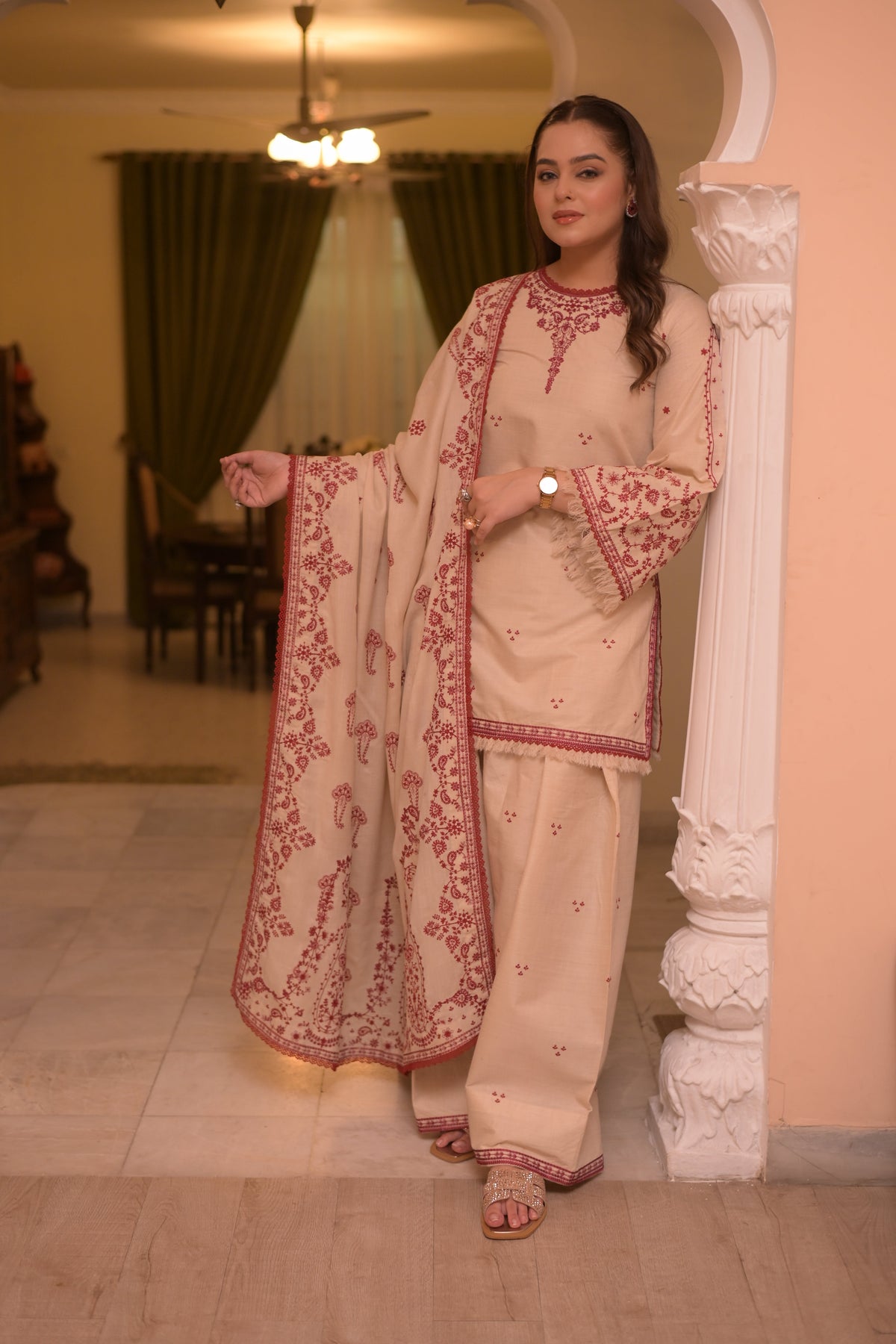 Rs 11000 Aneelas Stitched Karandi Emb Shirt Trouser 2pc [KR-26-02-B] [Dispatch time 2.5 Months]