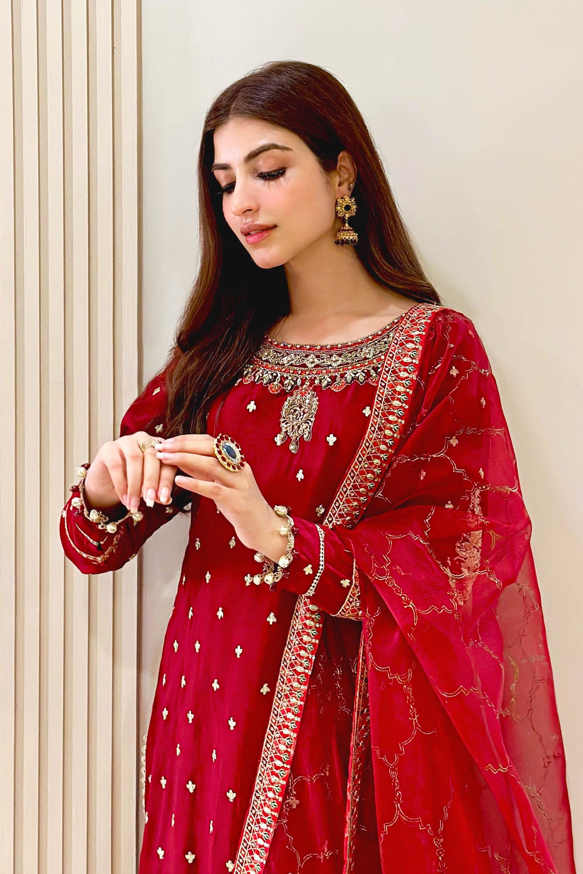 3 Piece Embroidered Raw Silk Suit - SFA18R1-ESM-MRN