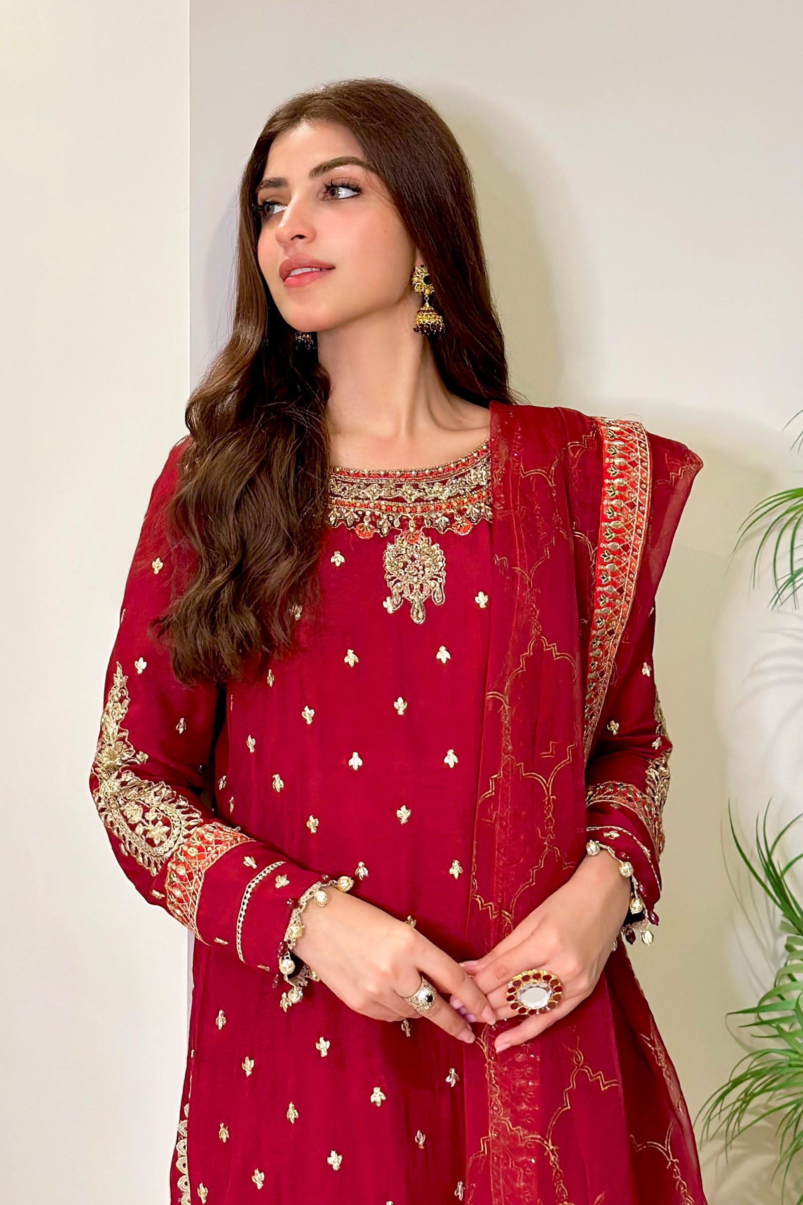 3 Piece Embroidered Raw Silk Suit