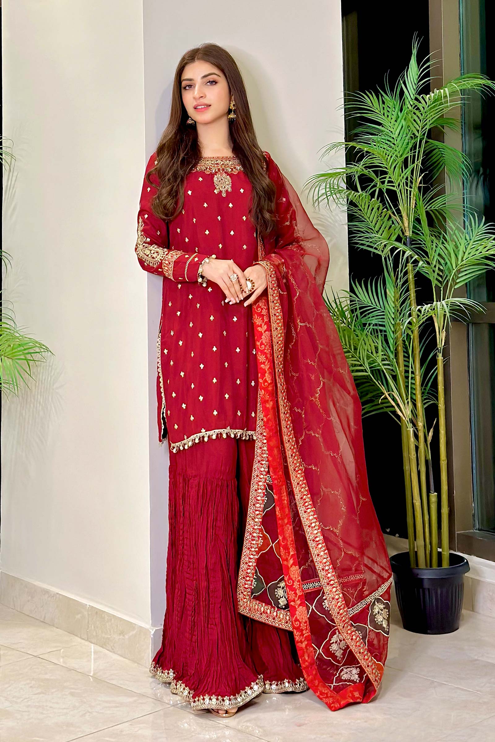 3 Piece Embroidered Raw Silk Suit