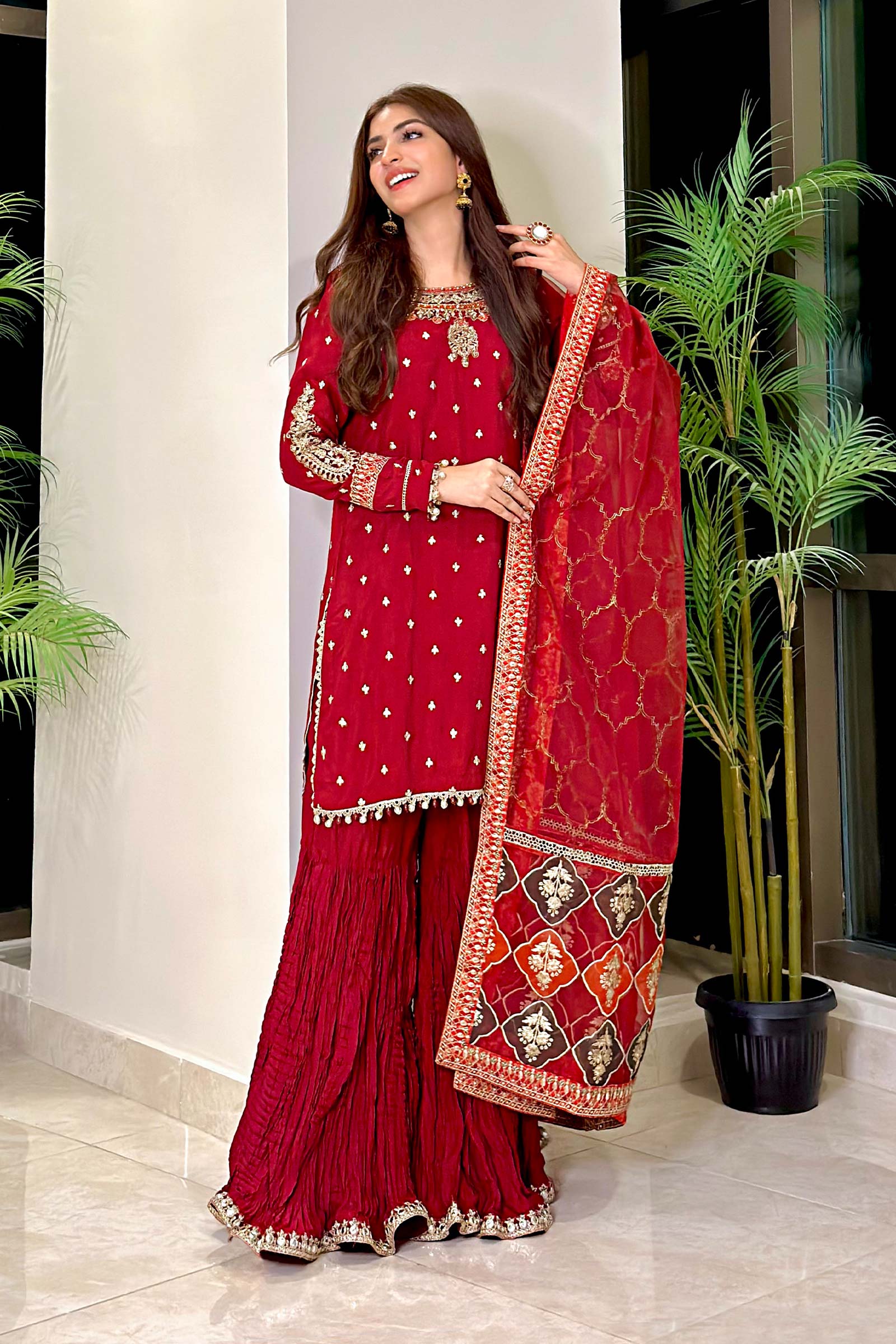 3 Piece Embroidered Raw Silk Suit