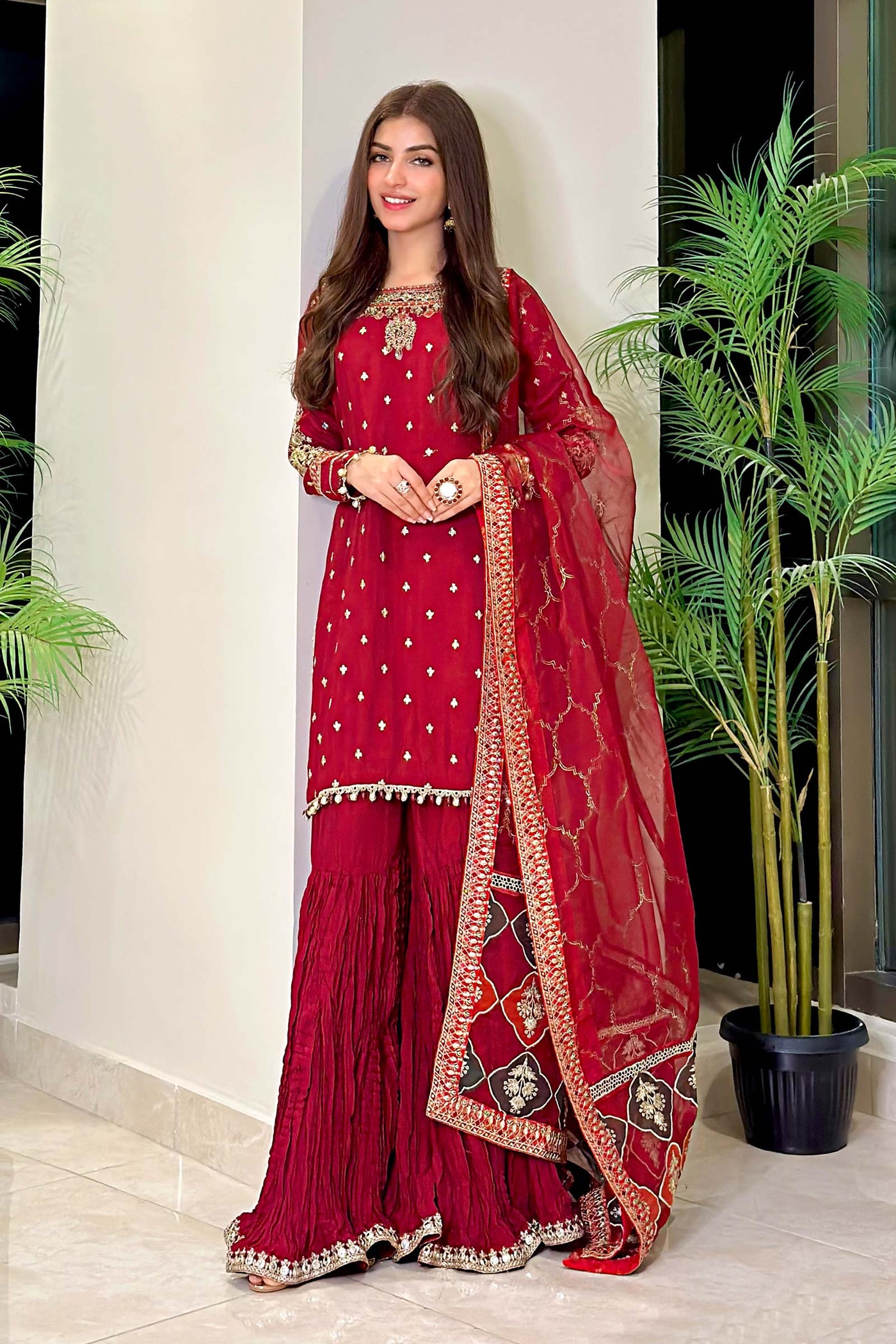 3 Piece Embroidered Raw Silk Suit
