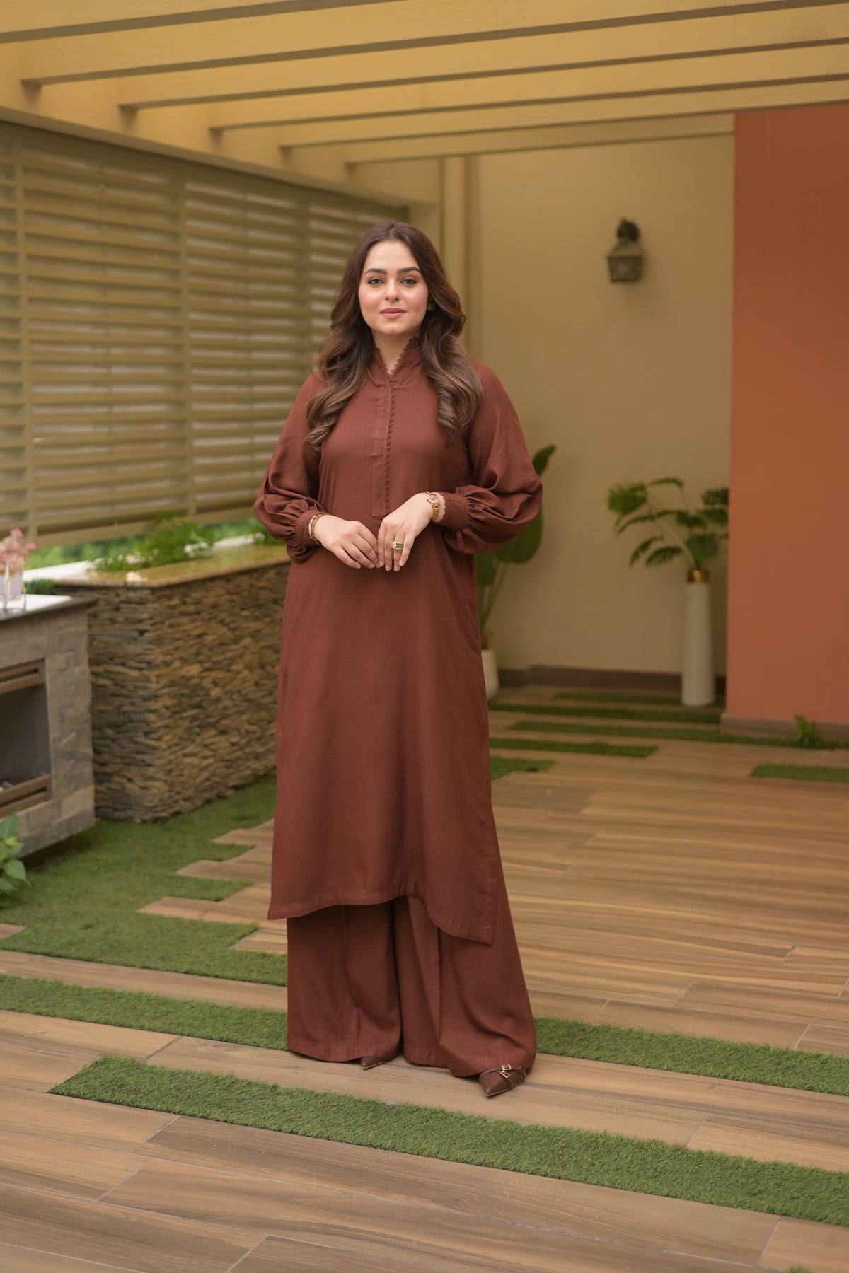 Aneelas Peach Wool Shirt Trouser 2pc [PL-26-02] [Dispatch Time 2 Months]