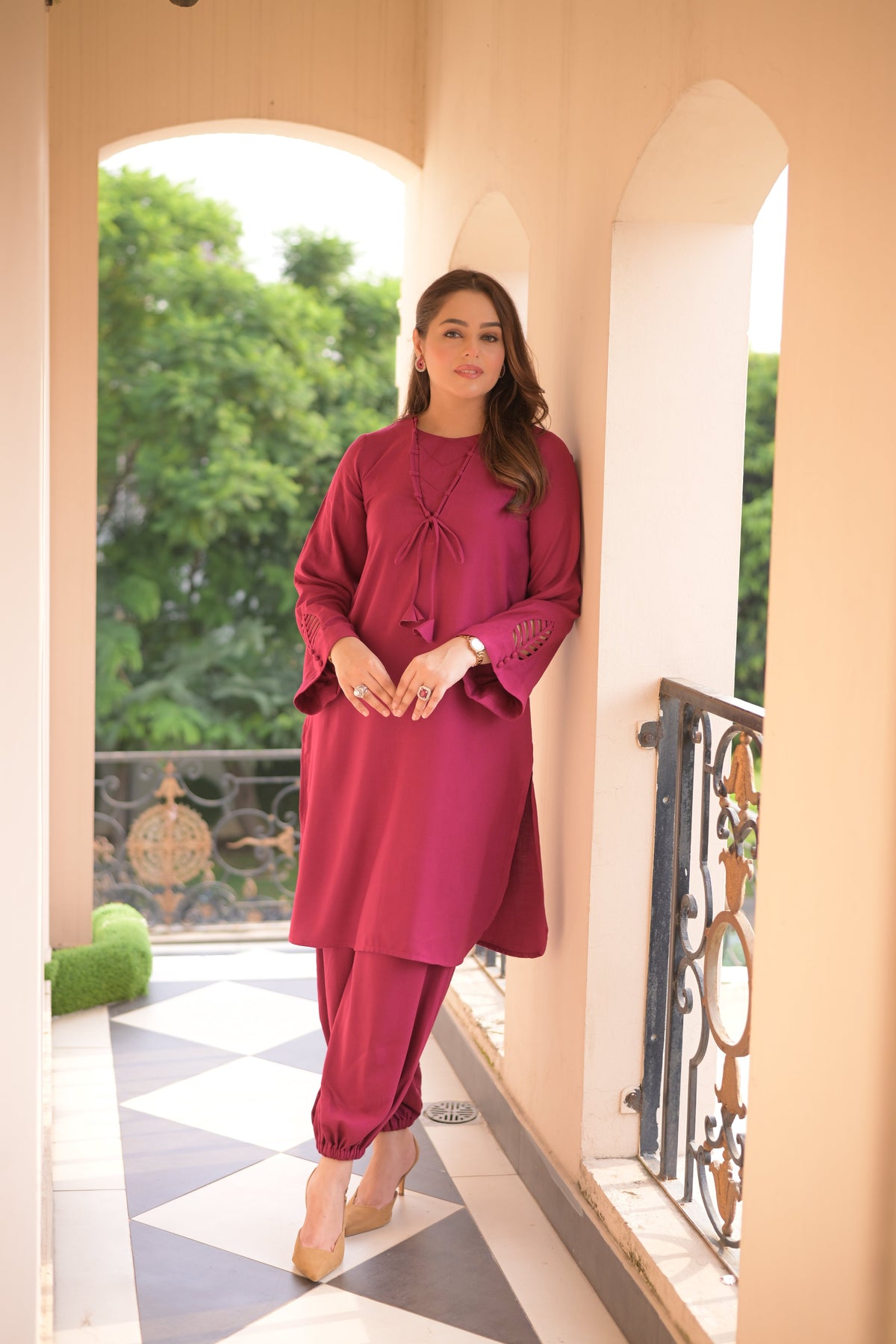 Aneelas Peach Wool Shirt Trouser 2pc [PL-26-03]